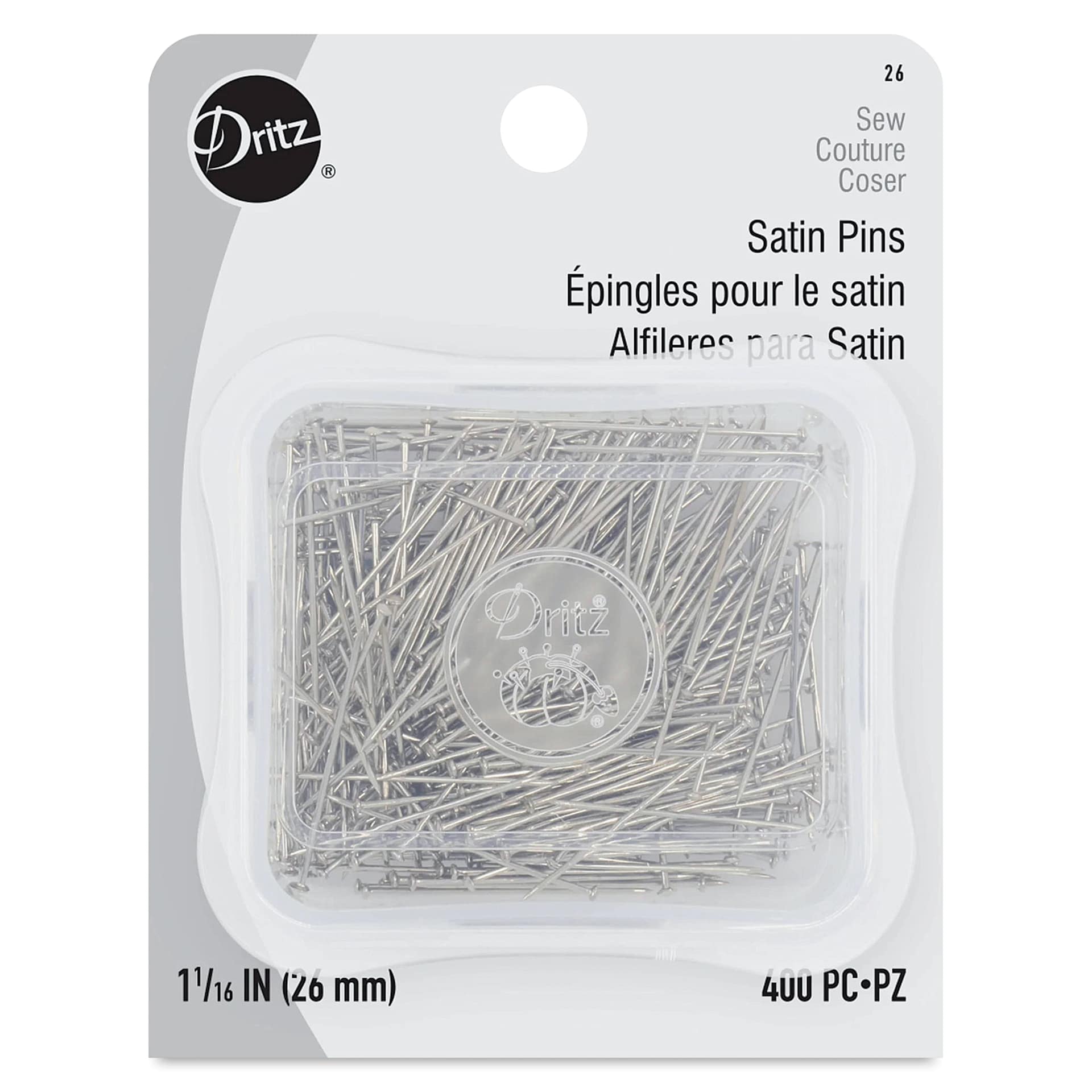 Dritz Satin Pins - Pkg of 400, front of the packaging