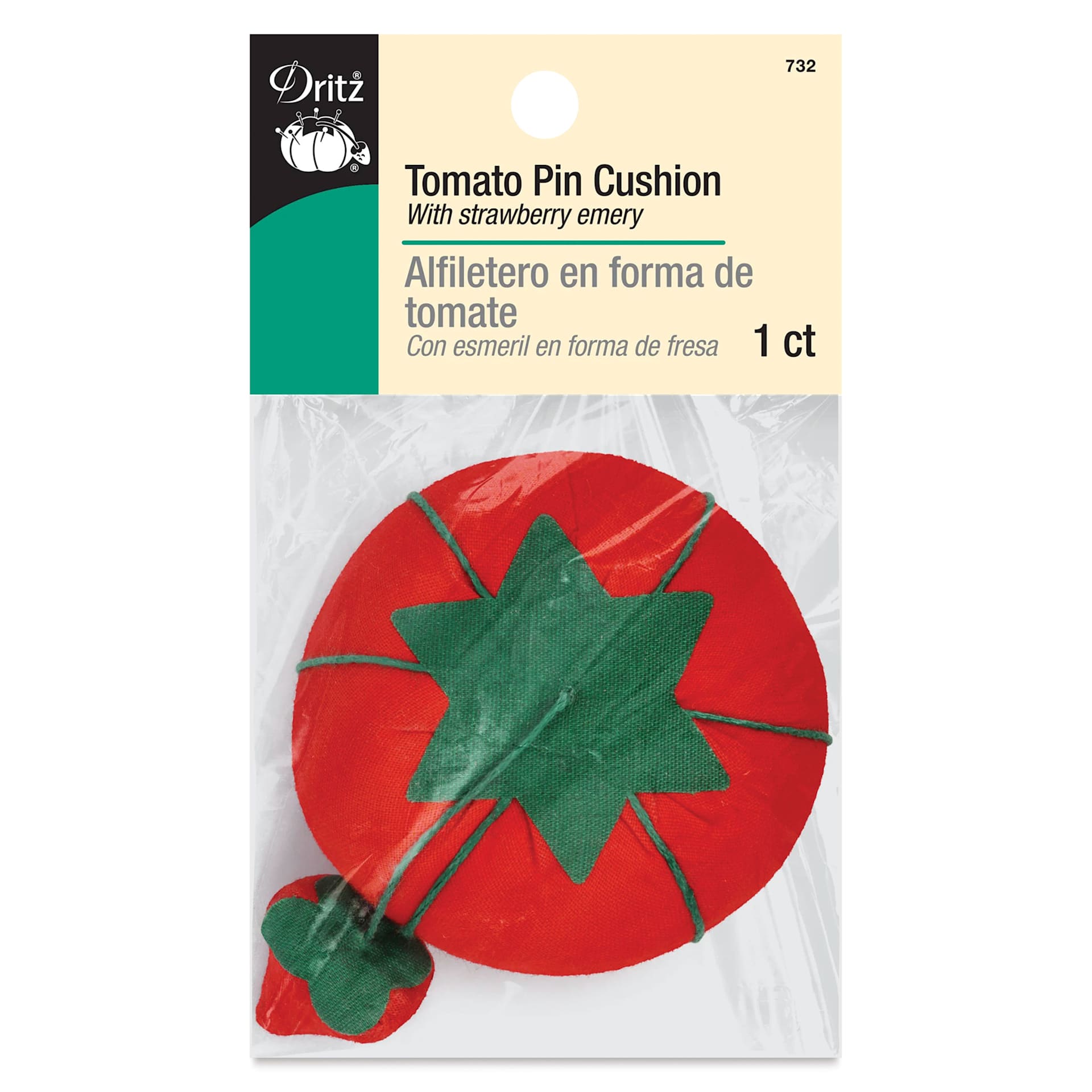 Dritz Tomato Pin Cushion - 2-3/4" front of the packaging