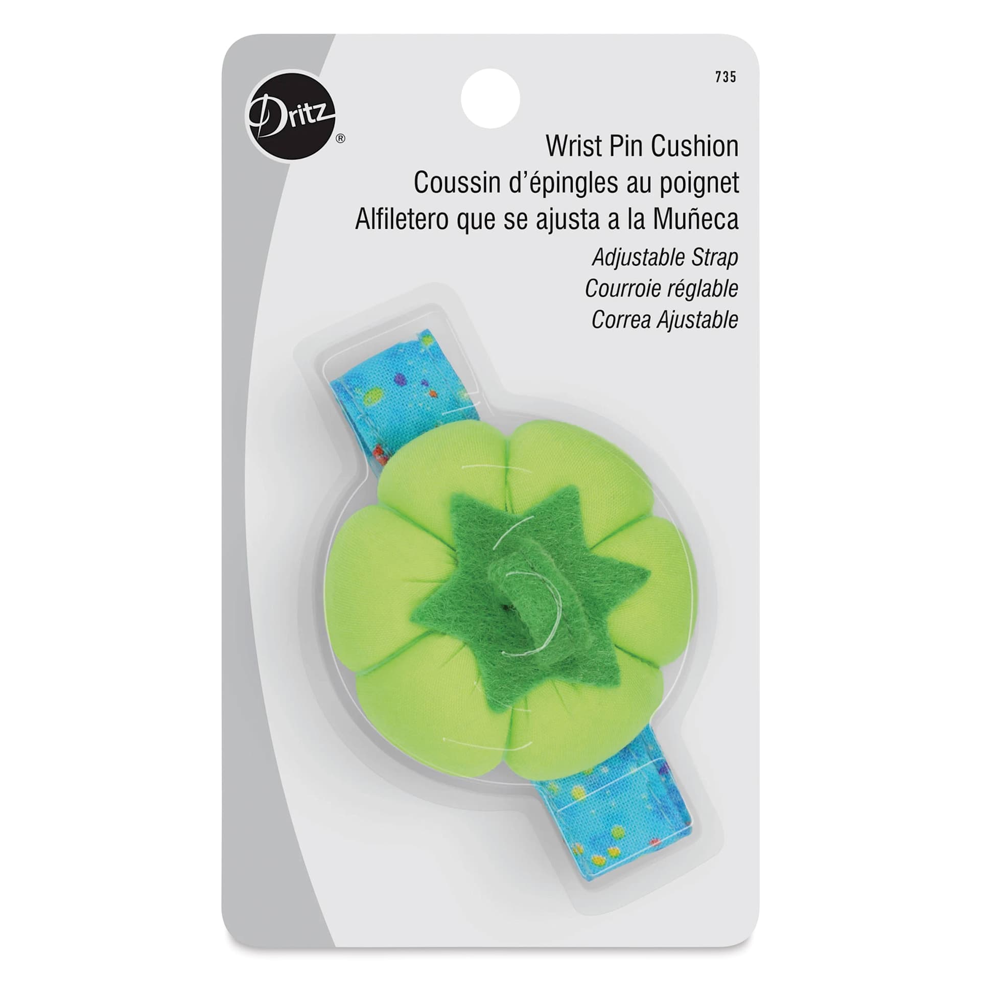Dritz Tomato Wrist Pin Cushion - Green front of packaging