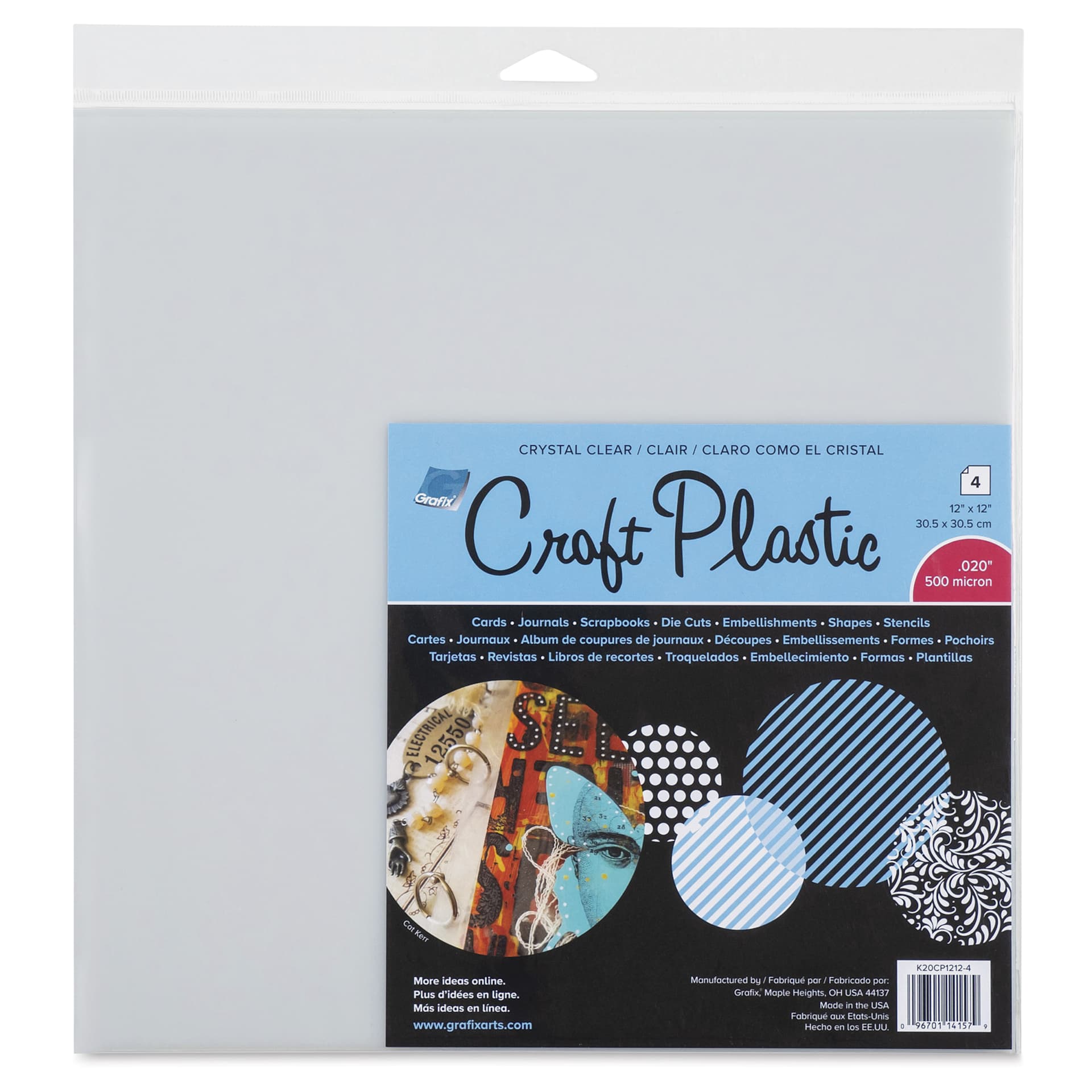 Grafix Craft Plastic Sheets - Clear, 12" x 12", 0.020" Thick, Pkg of 4