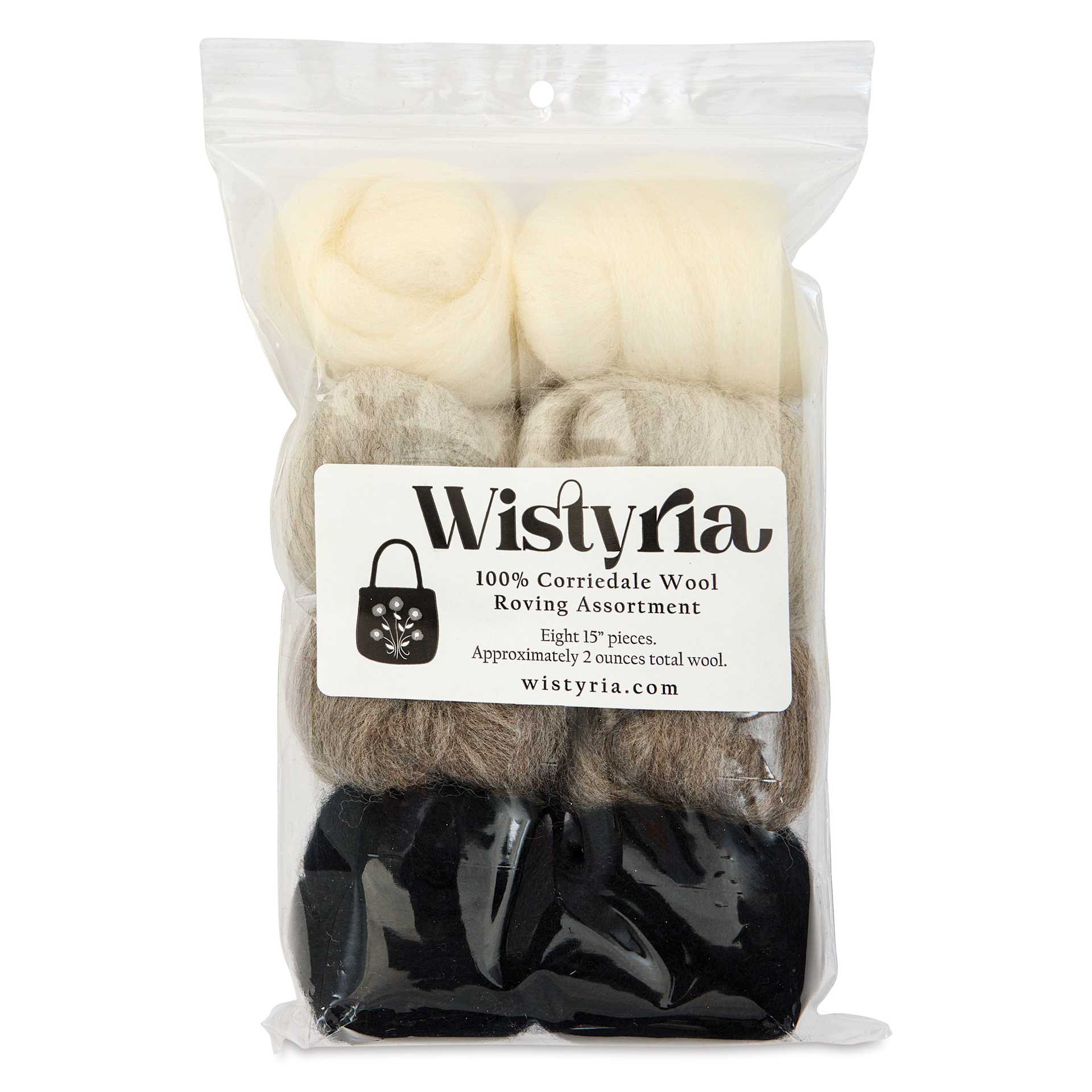 Wistyria Editions 100% Wool Roving - Grayscale, Pkg of 8 - front of packaging