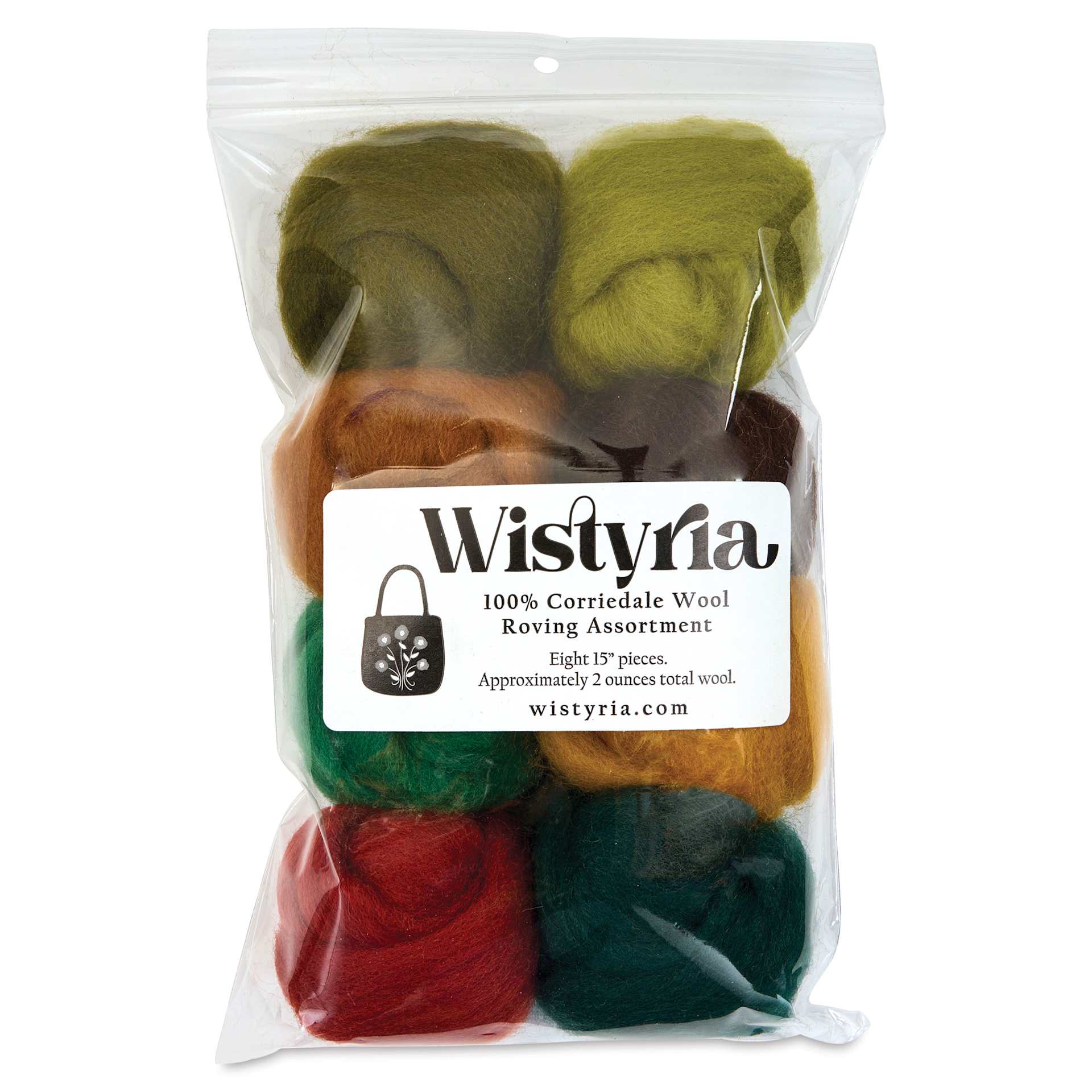 Wistyria Editions Wool Roving - Woodsy, Pkg of 8 - front of packaging