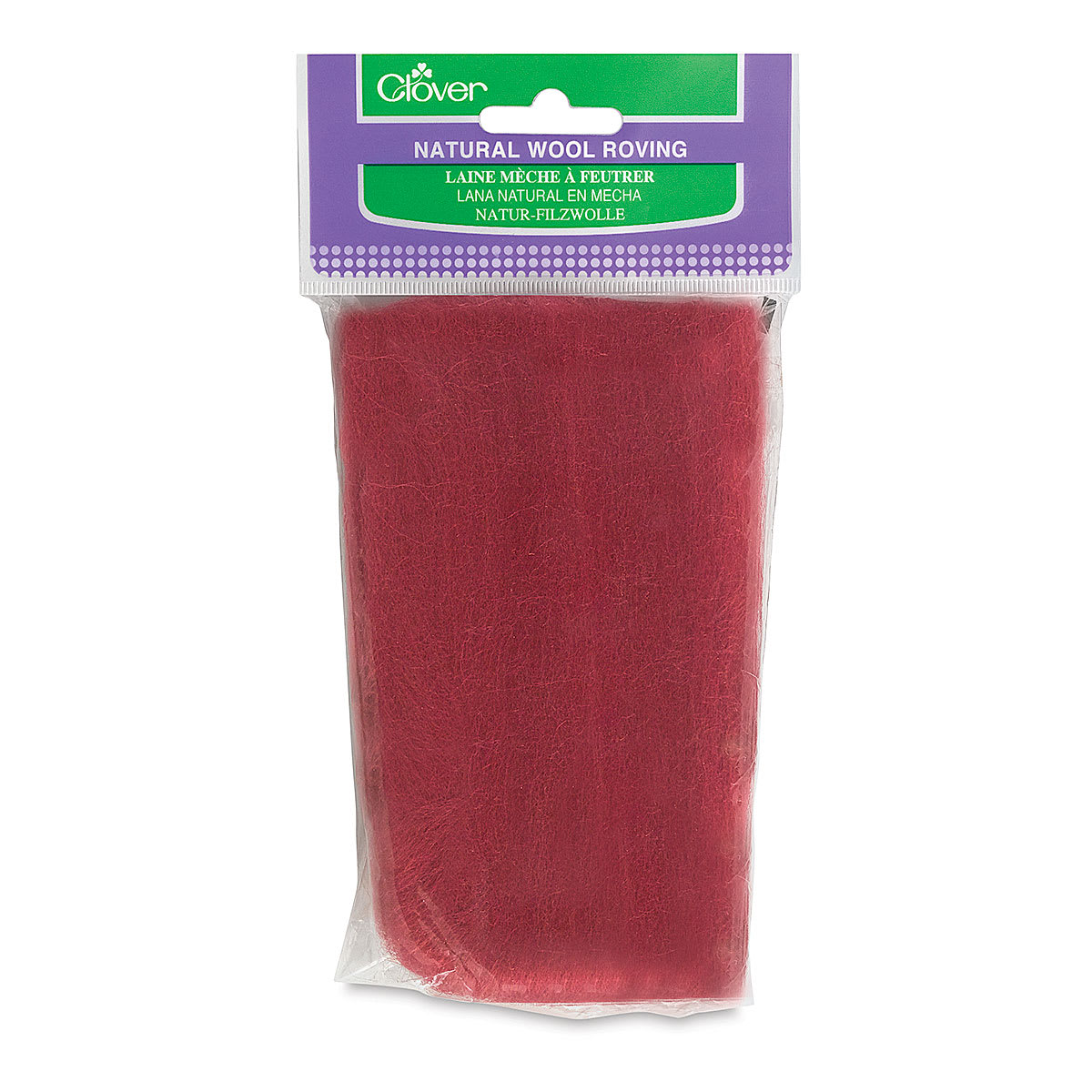 Clover Natural Wool Roving - Front of package of Red Color Roving