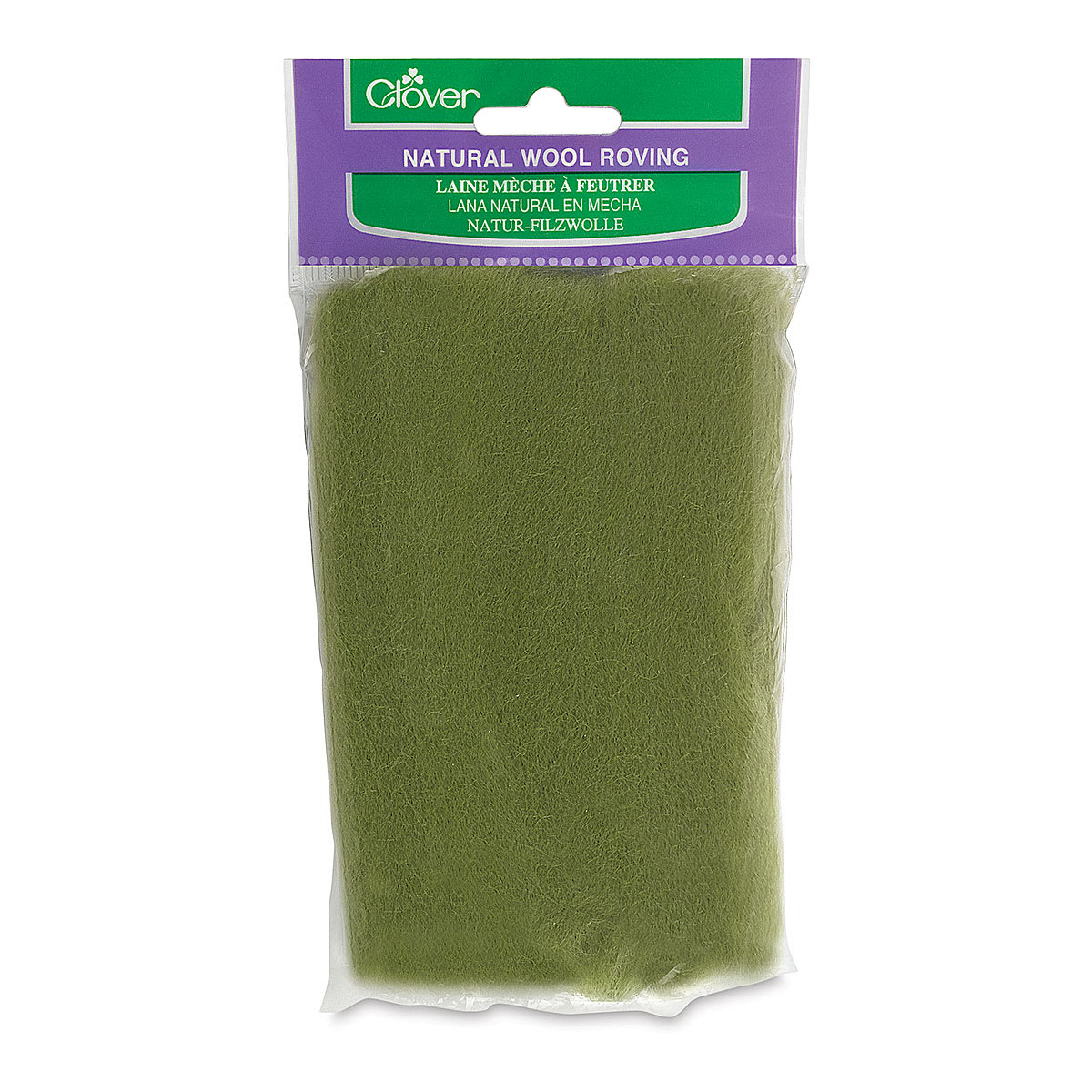 Clover Natural Wool Roving - Front of package of Moss Color Roving
