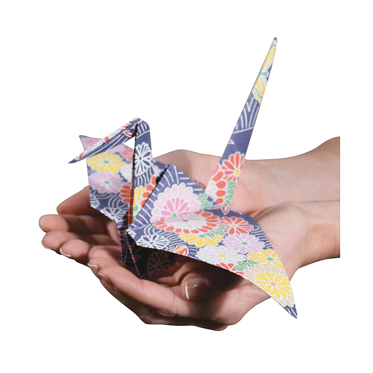 Roylco Really Big Origami Paper - Hands holding finished Origami Crane

