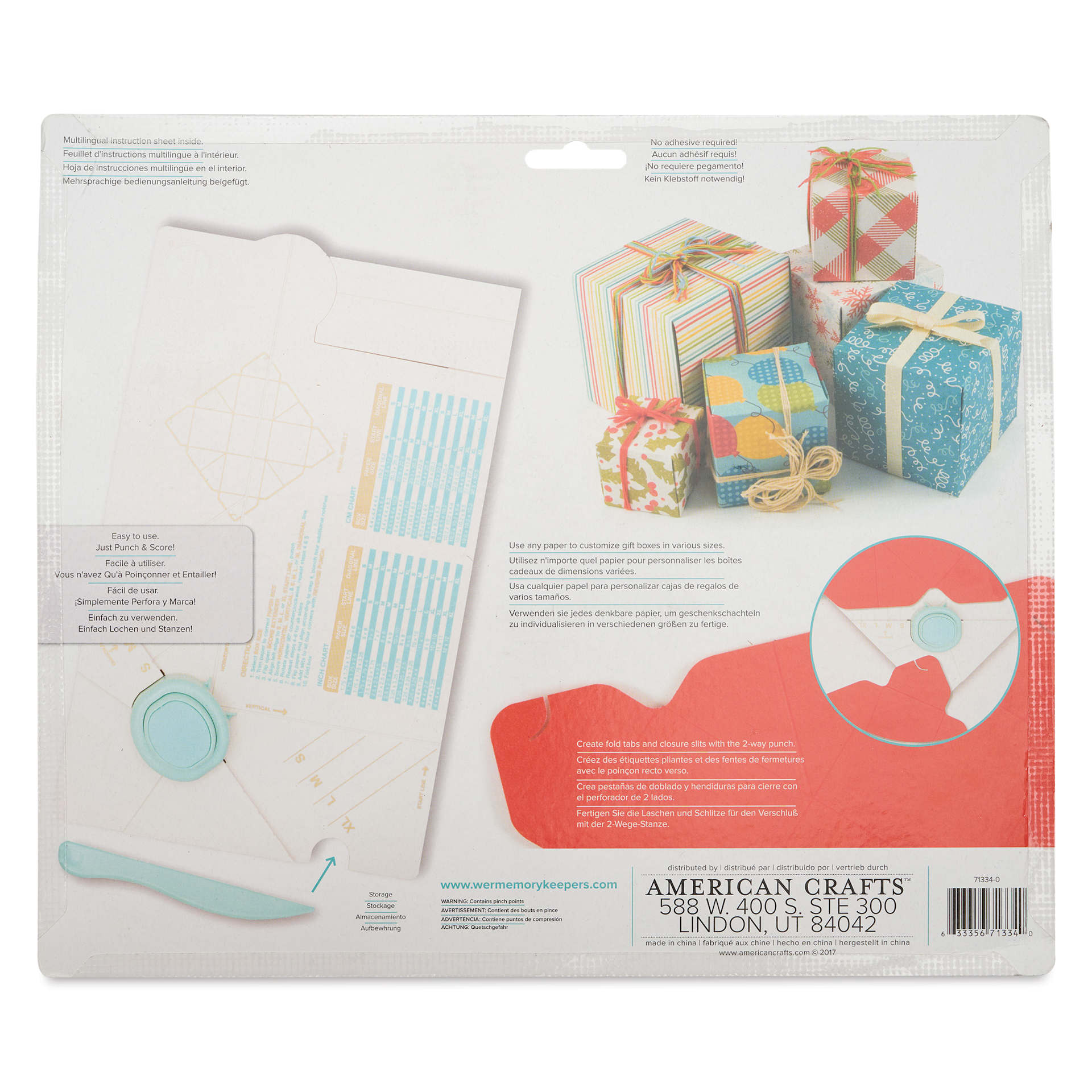 We R Memory Keepers Punch Board - Gift Box, back of packaging