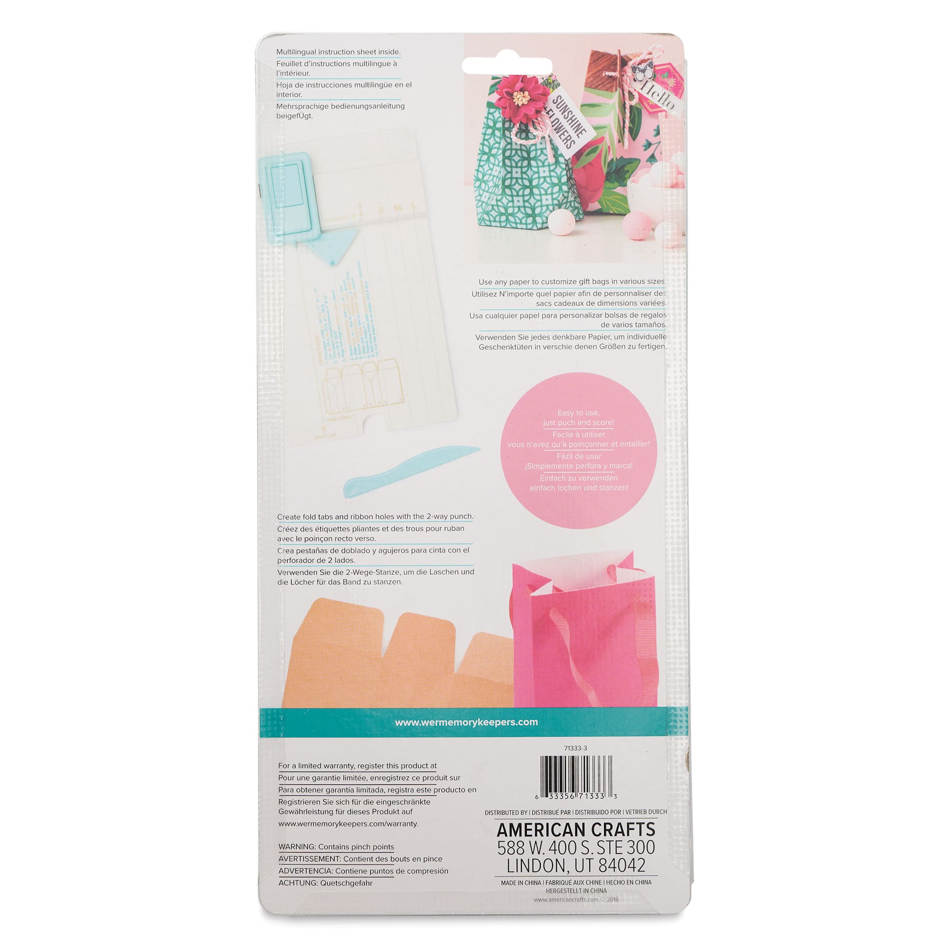 We R Memory Keepers Punch Board - Gift Bag, back of packaging