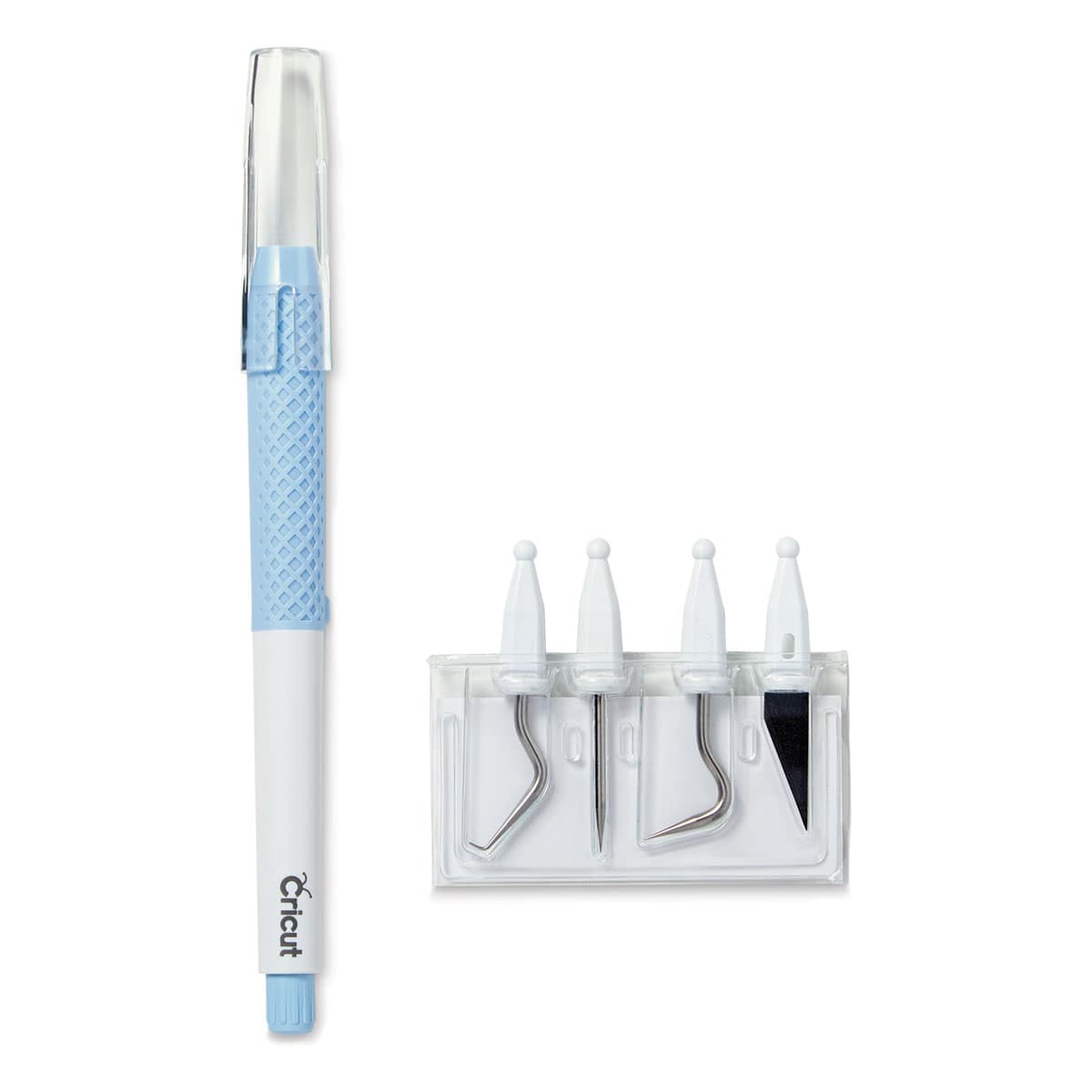 Cricut TrueControl Weeding Kit - Components of kit showing  Handle with cap and various tips