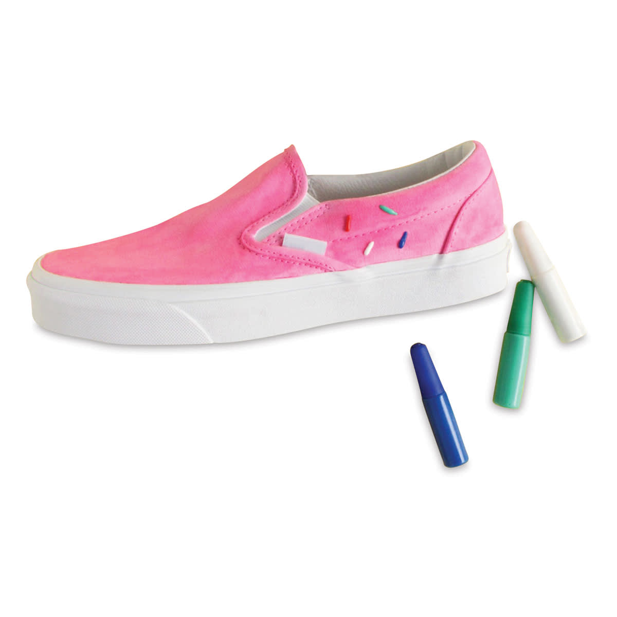 Tulip Fabric Crafter's Kit - Side view of sneaker with decoration applied