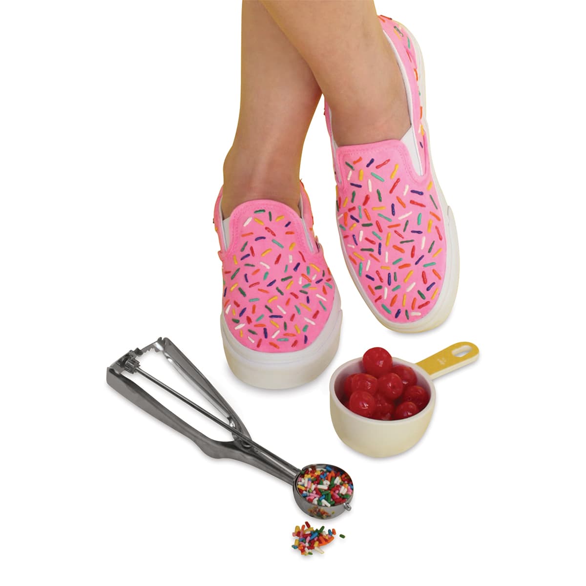 Tulip Fabric Crafter's Kit - Finished decorated sneakers shown with sprinkles and cherries