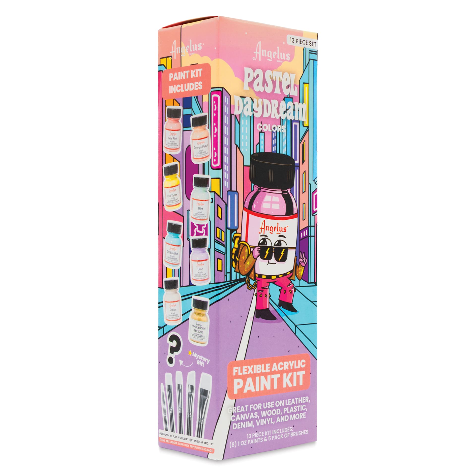 Angelus Acrylic Leather Paints - Pastel Daydream Kit, 1 oz packaging angled view left side
