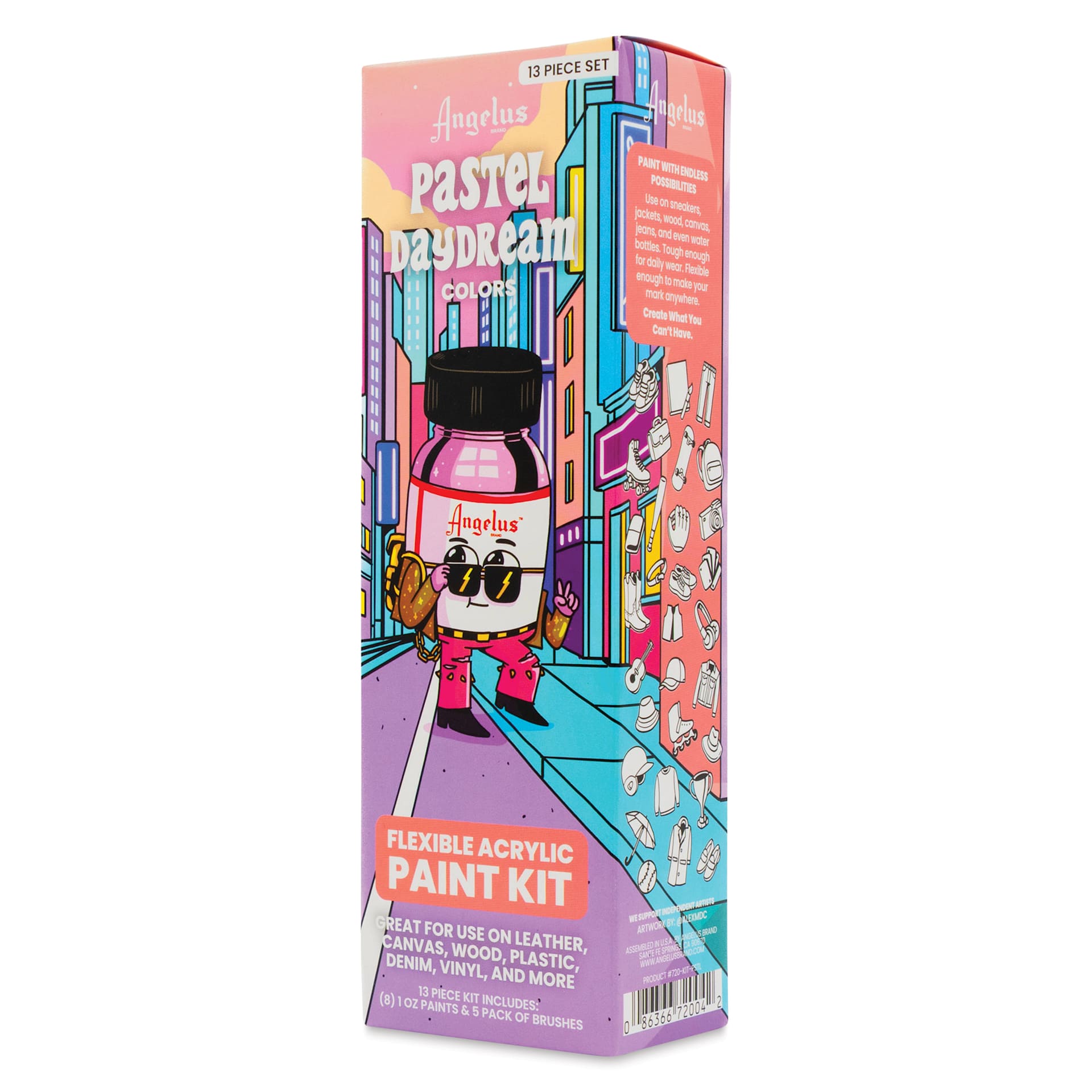 Angelus Acrylic Leather Paints - Pastel Daydream Kit, 1 oz packaging angled view showing right side