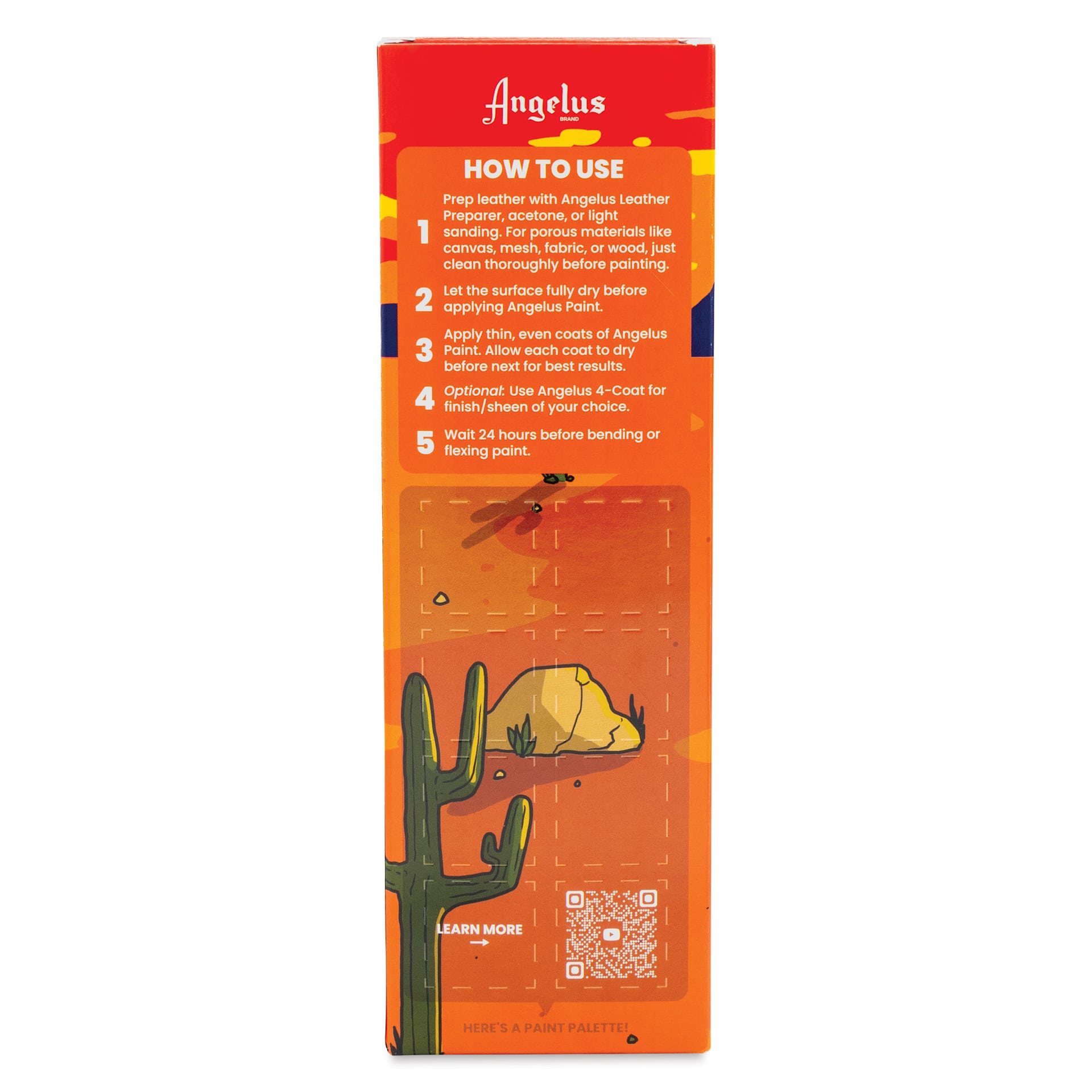Angelus Acrylic Leather Paints - Southwest Sunset Kit, 1 oz back of packaging
