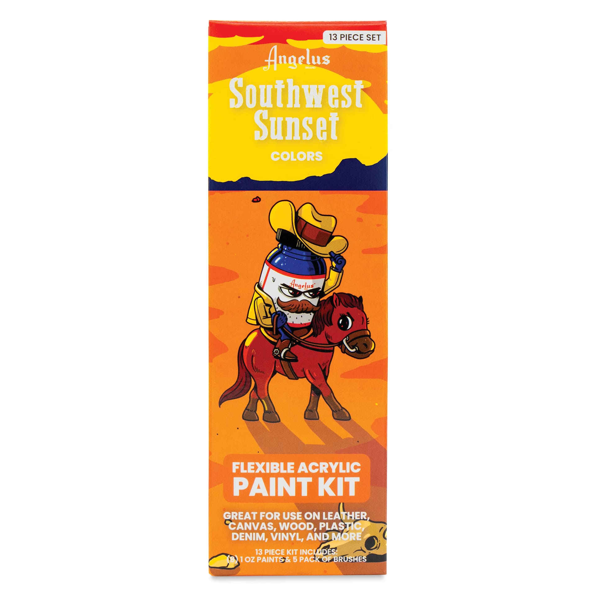 Angelus Acrylic Leather Paints - Southwest Sunset Kit, 1 oz front of packaging