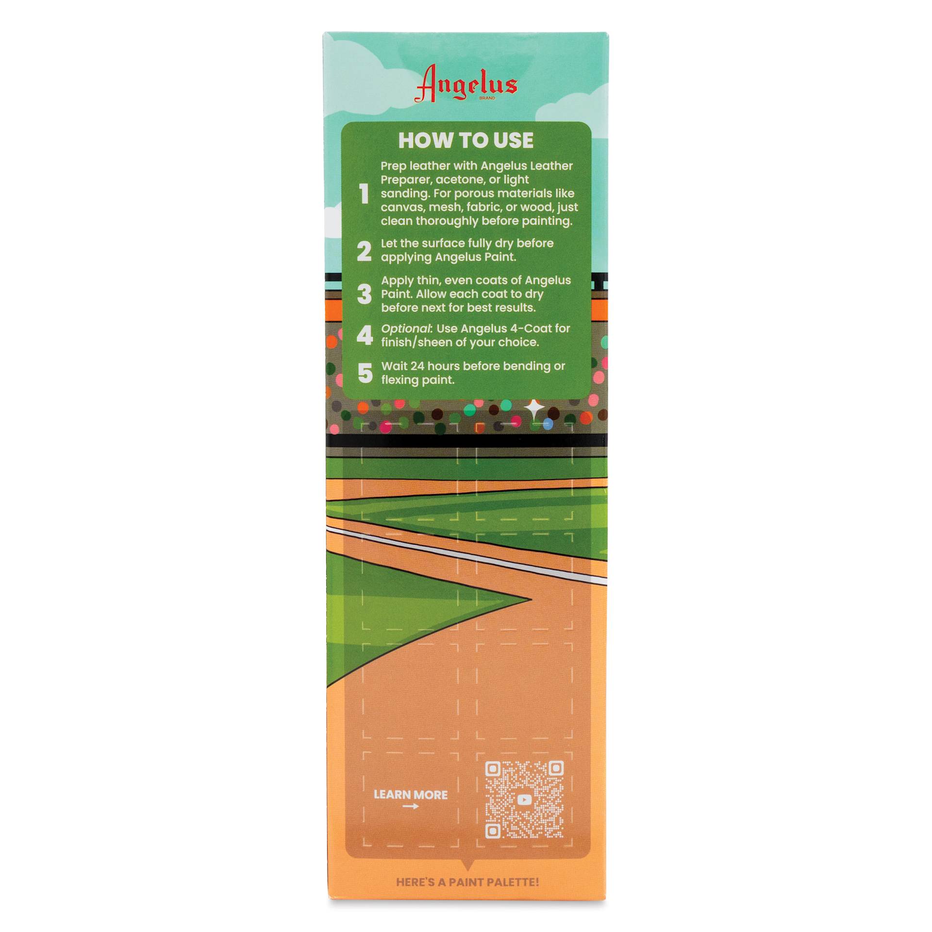 Angelus Acrylic Leather Paints - Vintage Baseball Kit, 1 oz back of packaging