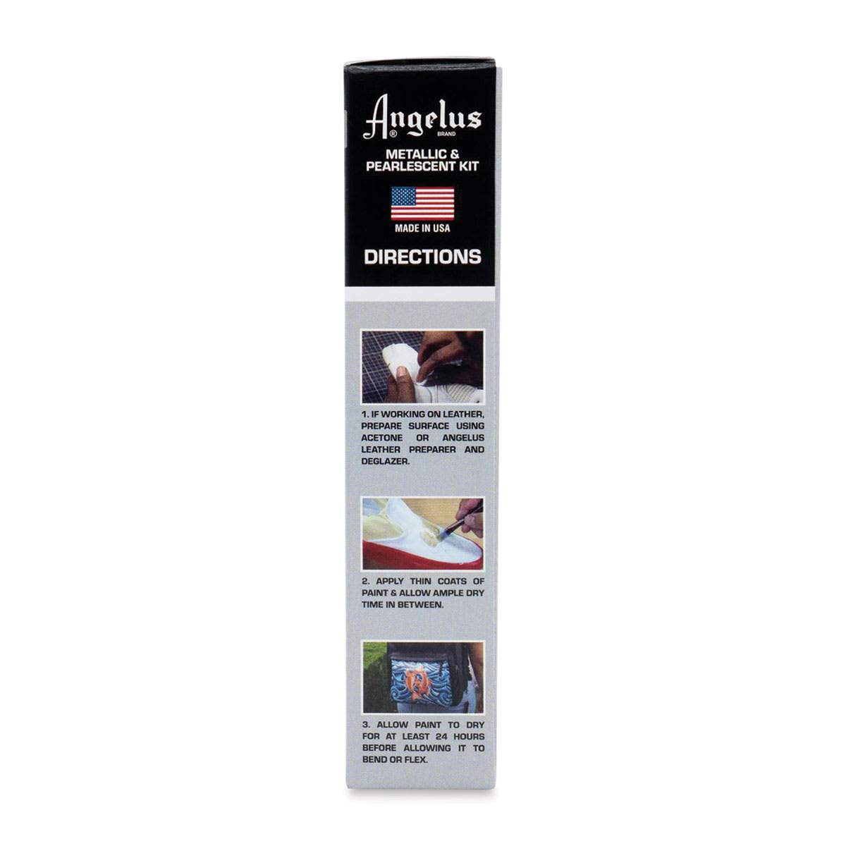 Angelus Acrylic Leather Paint Metallic and Pearlescent Set, application directions