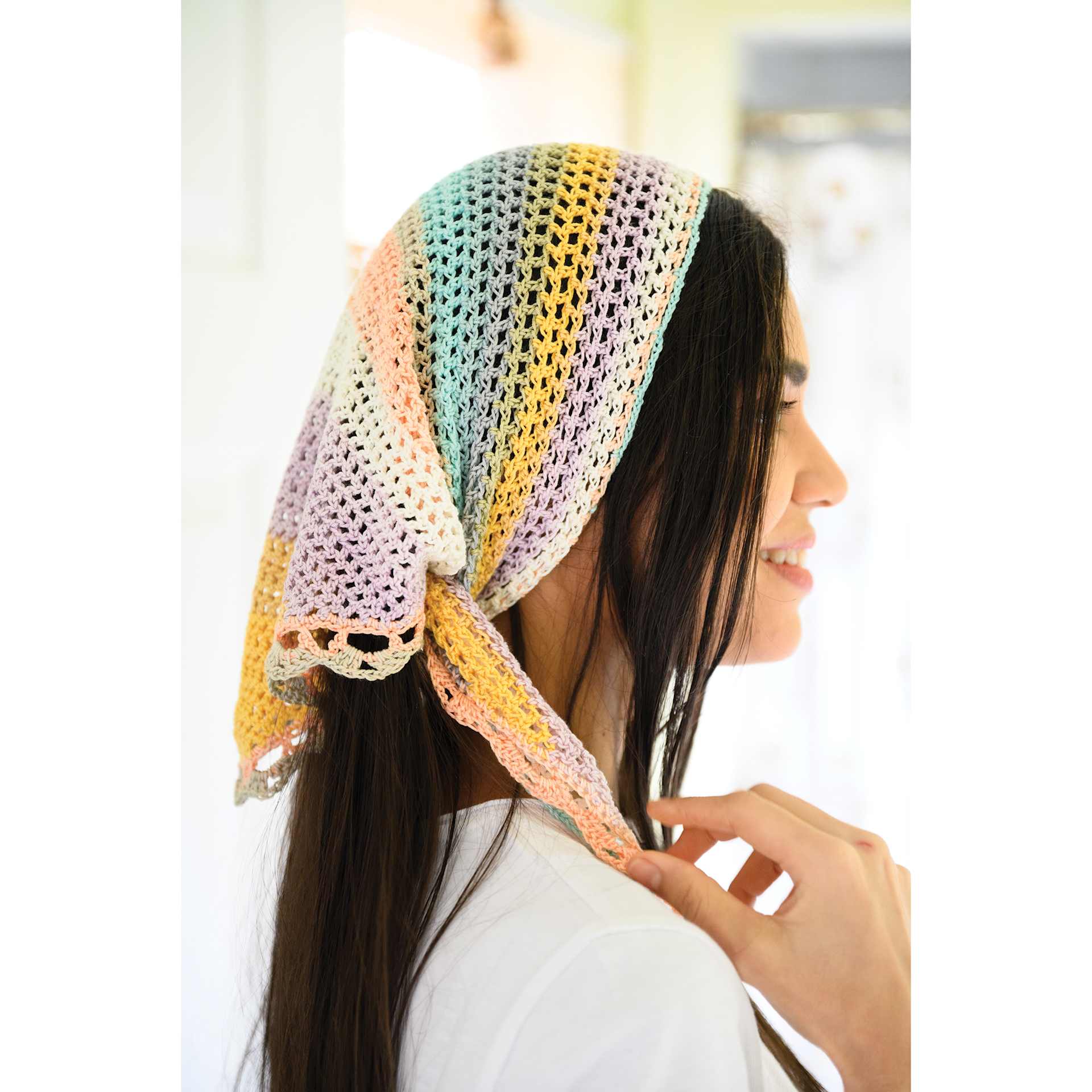 Lion Brand Mandala String Yarn - finished headscarf example