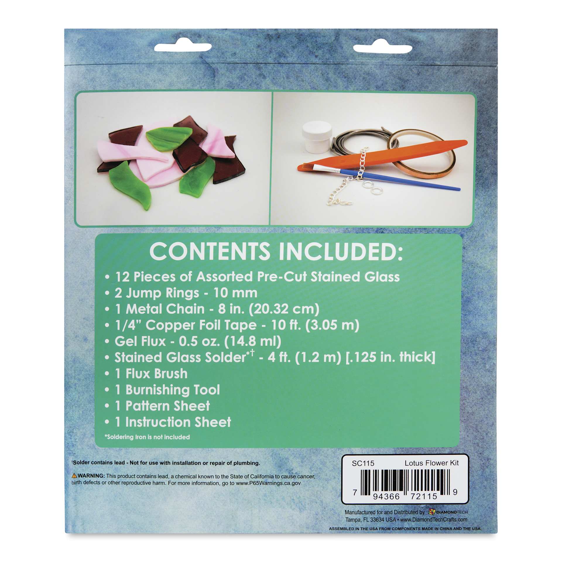 Diamond Tech Stained Glass Kit - Lotus Flower - back of packaging