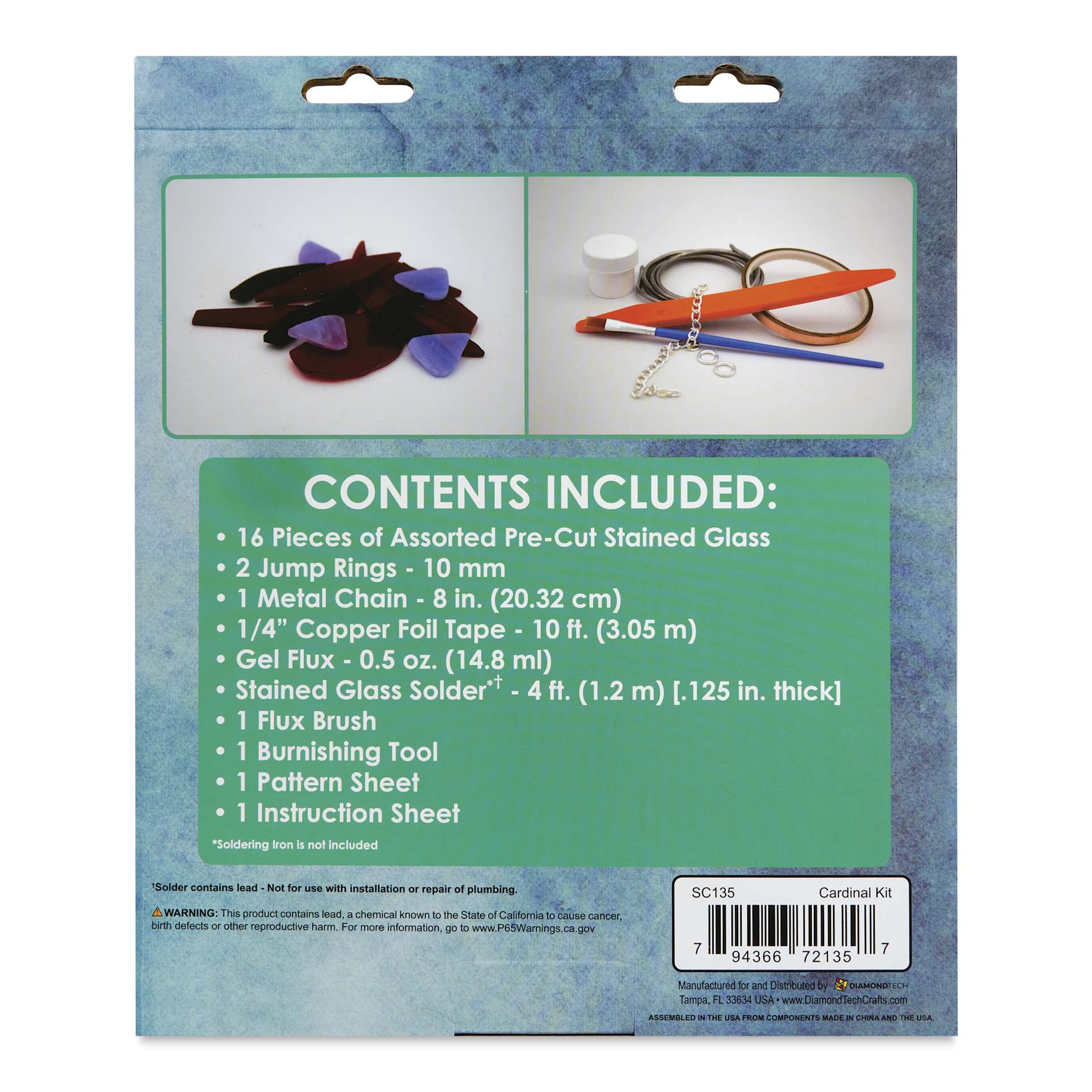 Diamond Tech Stained Glass Kit - Cardinal - back of packaging