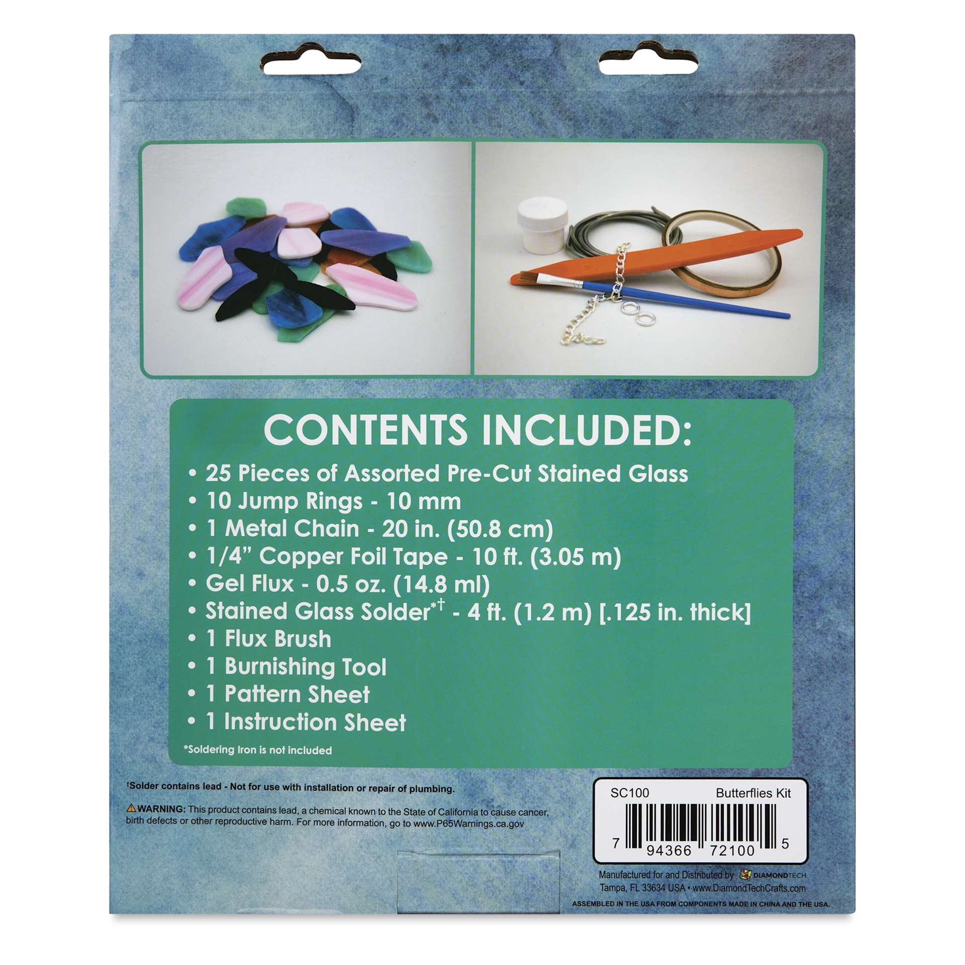 Diamond Tech Stained Glass Kit - Butterflies, Set of 5 - back of packaging