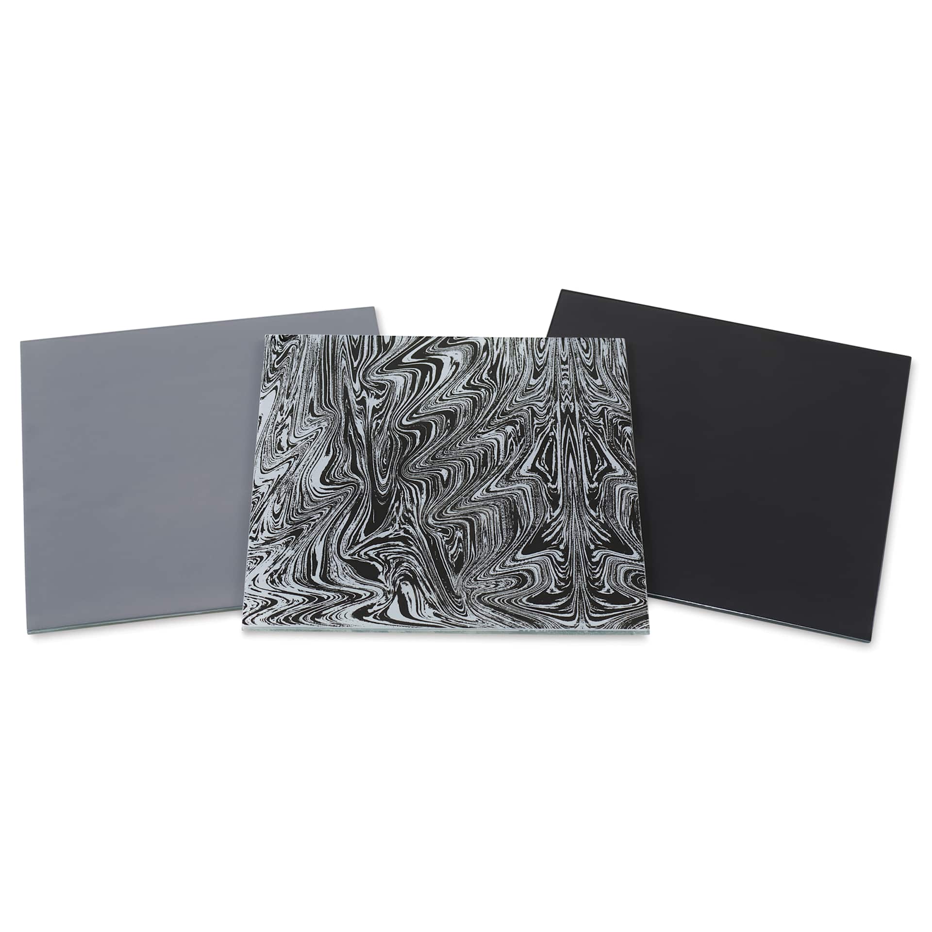 Mosaic Mercantile Opalescent Glass Pack - Black and Grey, 8" x 8", Pkg of 3, packaging removed