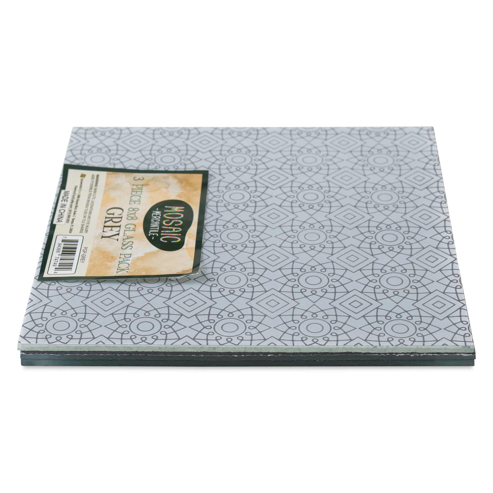 Mosaic Mercantile Opalescent Glass Pack - Grey, 8" x 8", Pkg of 3