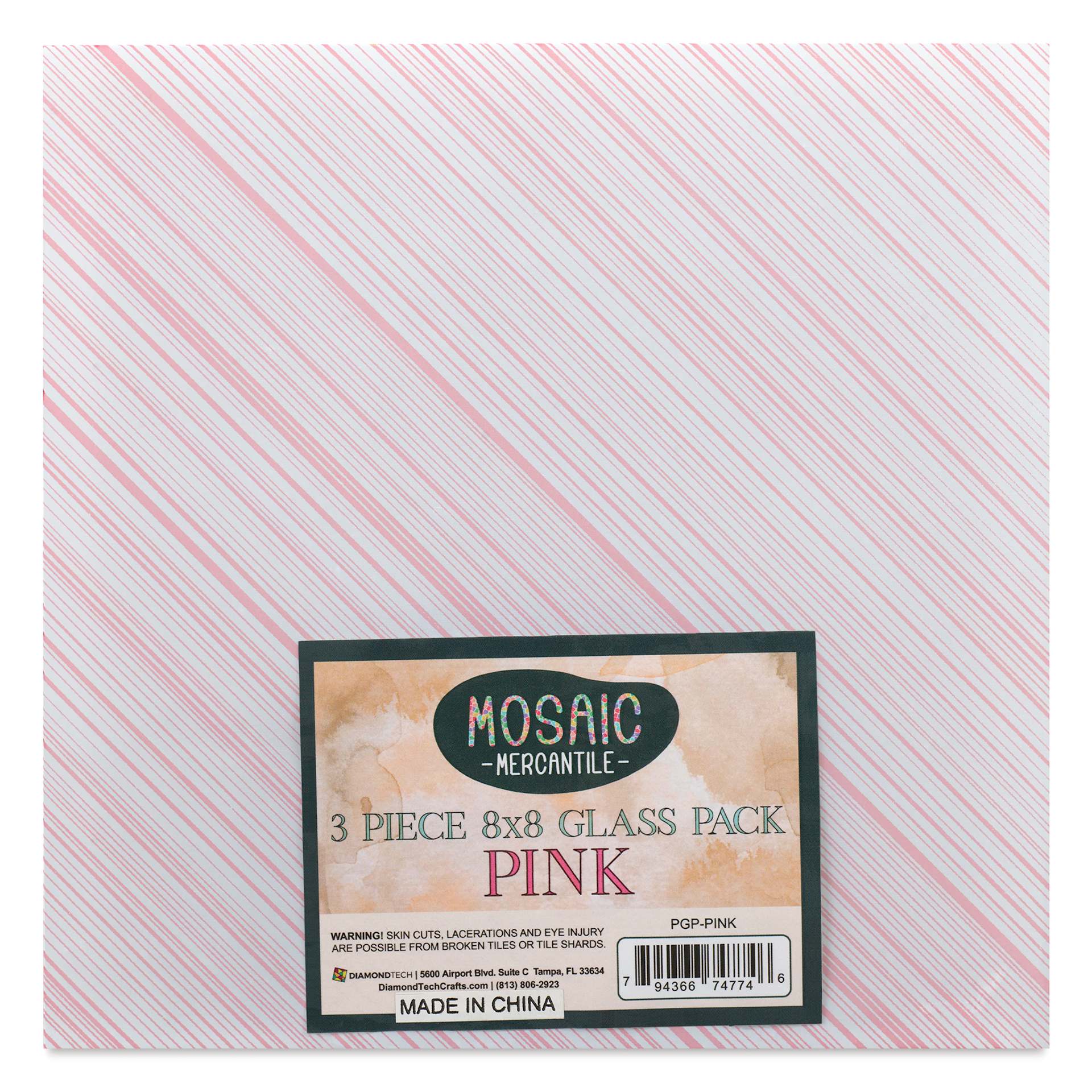 Mosaic Mercantile Opalescent Glass Pack - Pink, 8" x 8", Pkg of 3, front of packaging