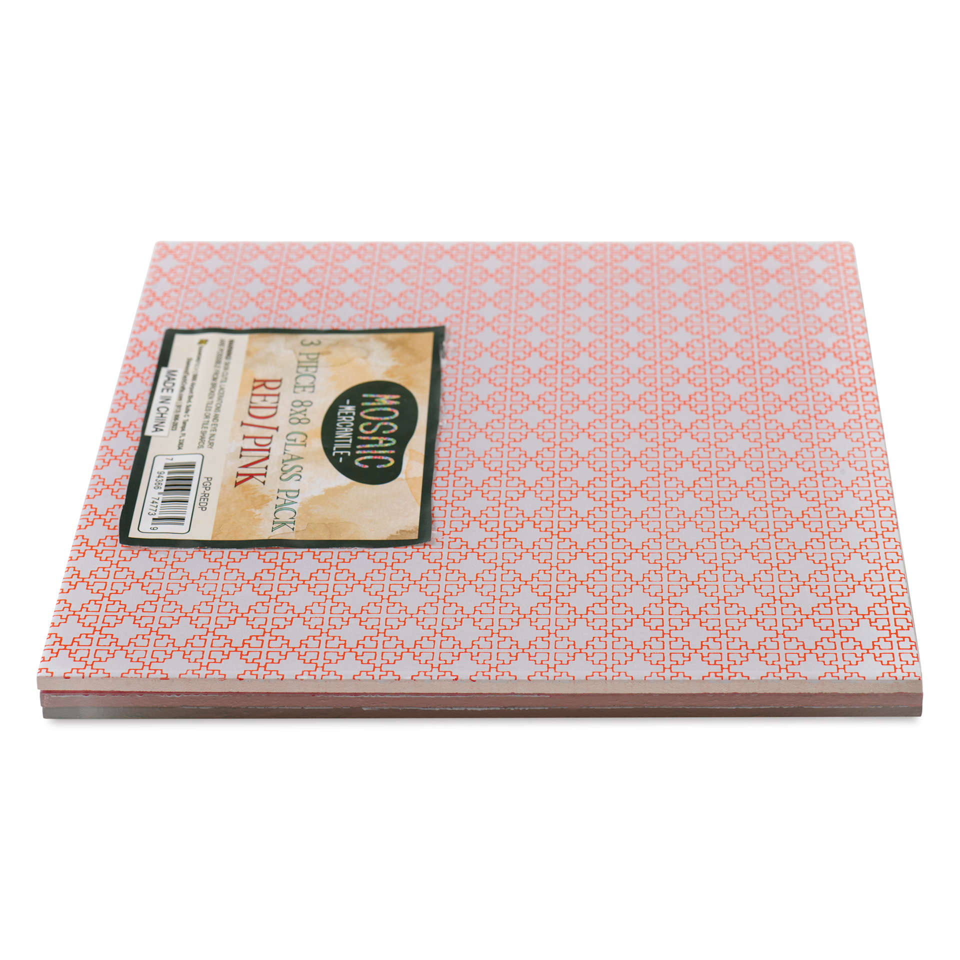 Mosaic Mercantile Opalescent Glass Pack - Red and Pink, 8" x 8", Pkg of 3