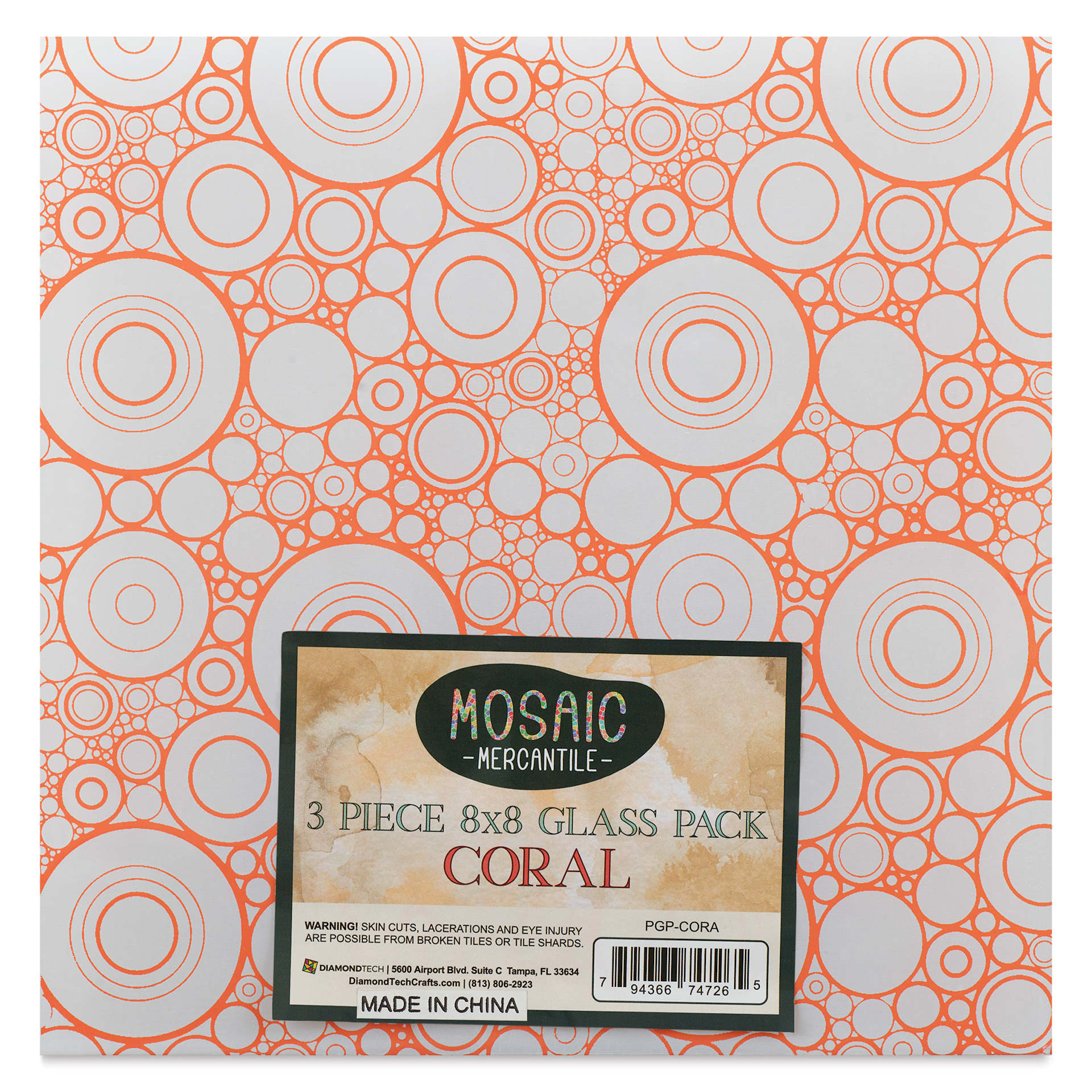 Mosaic Mercantile Opalescent Glass Pack - Coral, 8" x 8", Pkg of 3, front of packaging