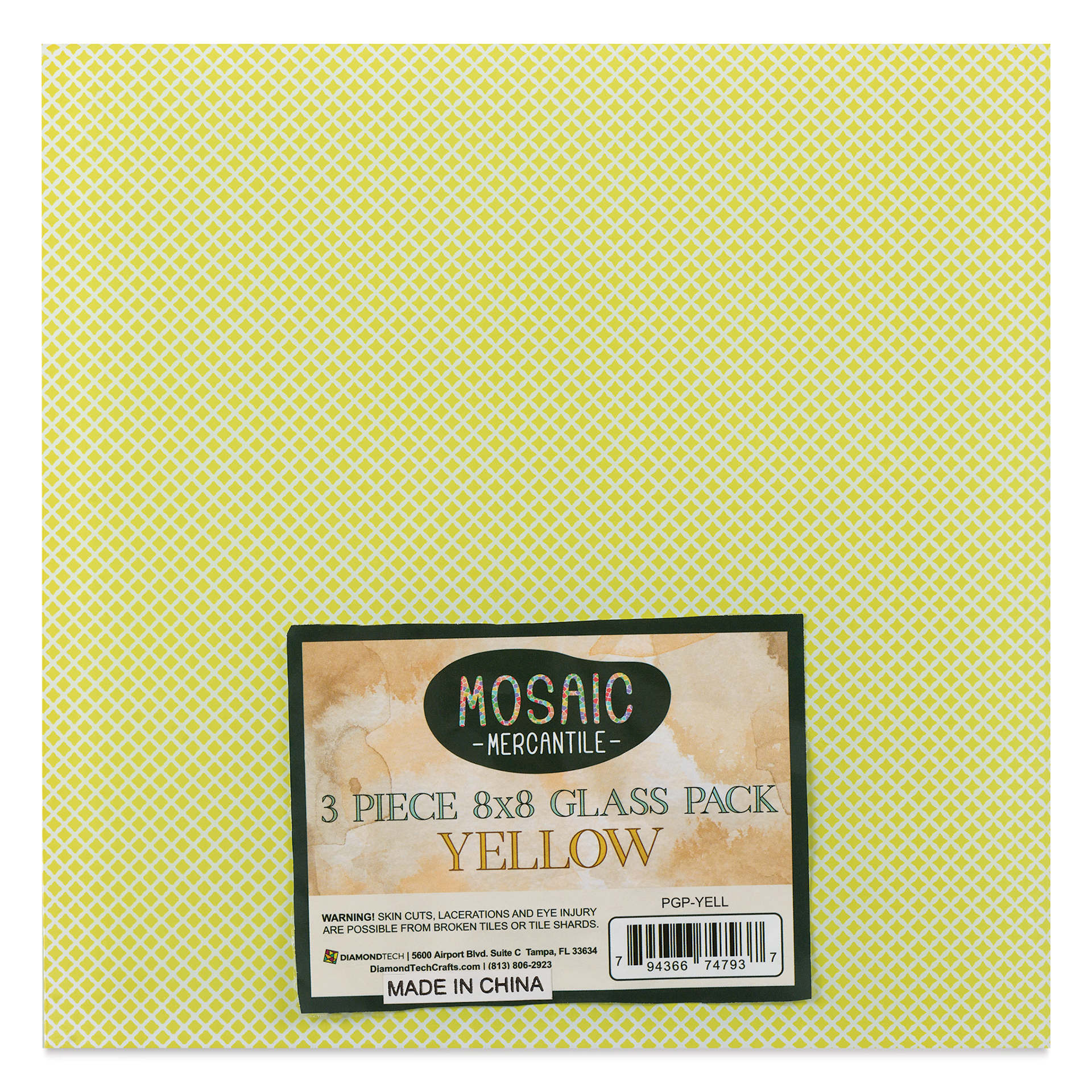 Mosaic Mercantile Opalescent Glass Pack - Yellow, 8" x 8", Pkg of 3, front of packaging
