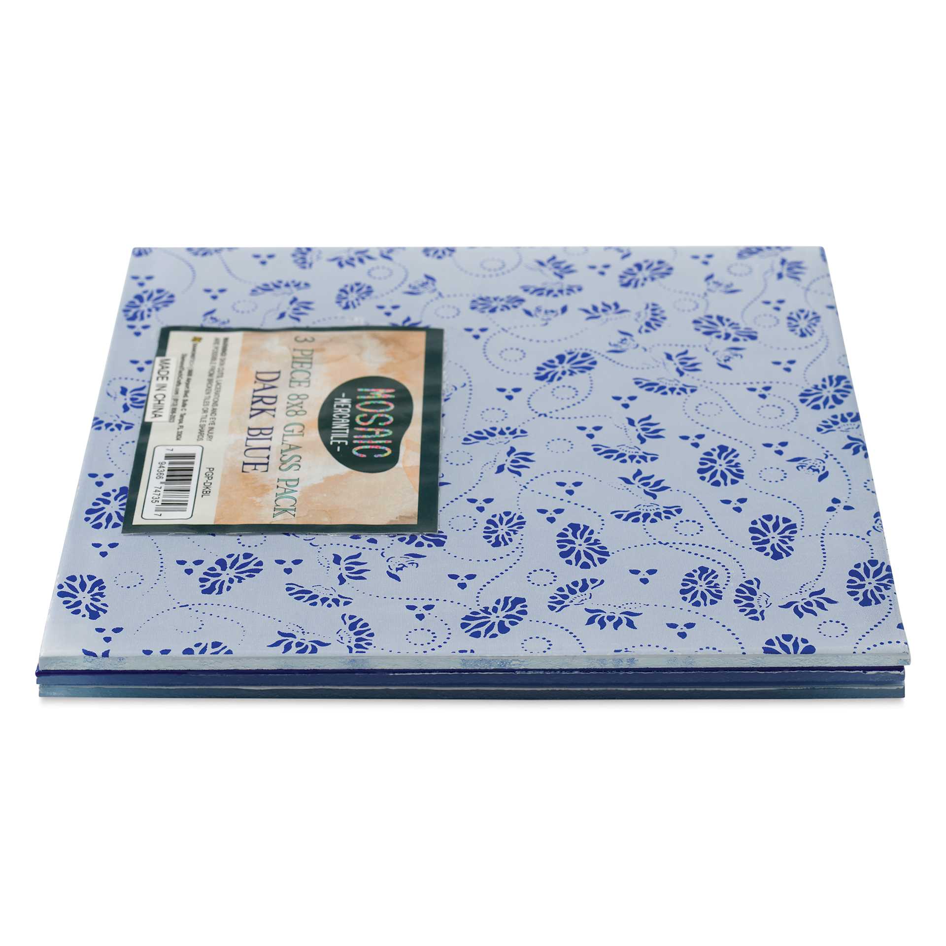 Mosaic Mercantile Opalescent Glass Pack - Dark Blue, 8" x 8", Pkg of 3