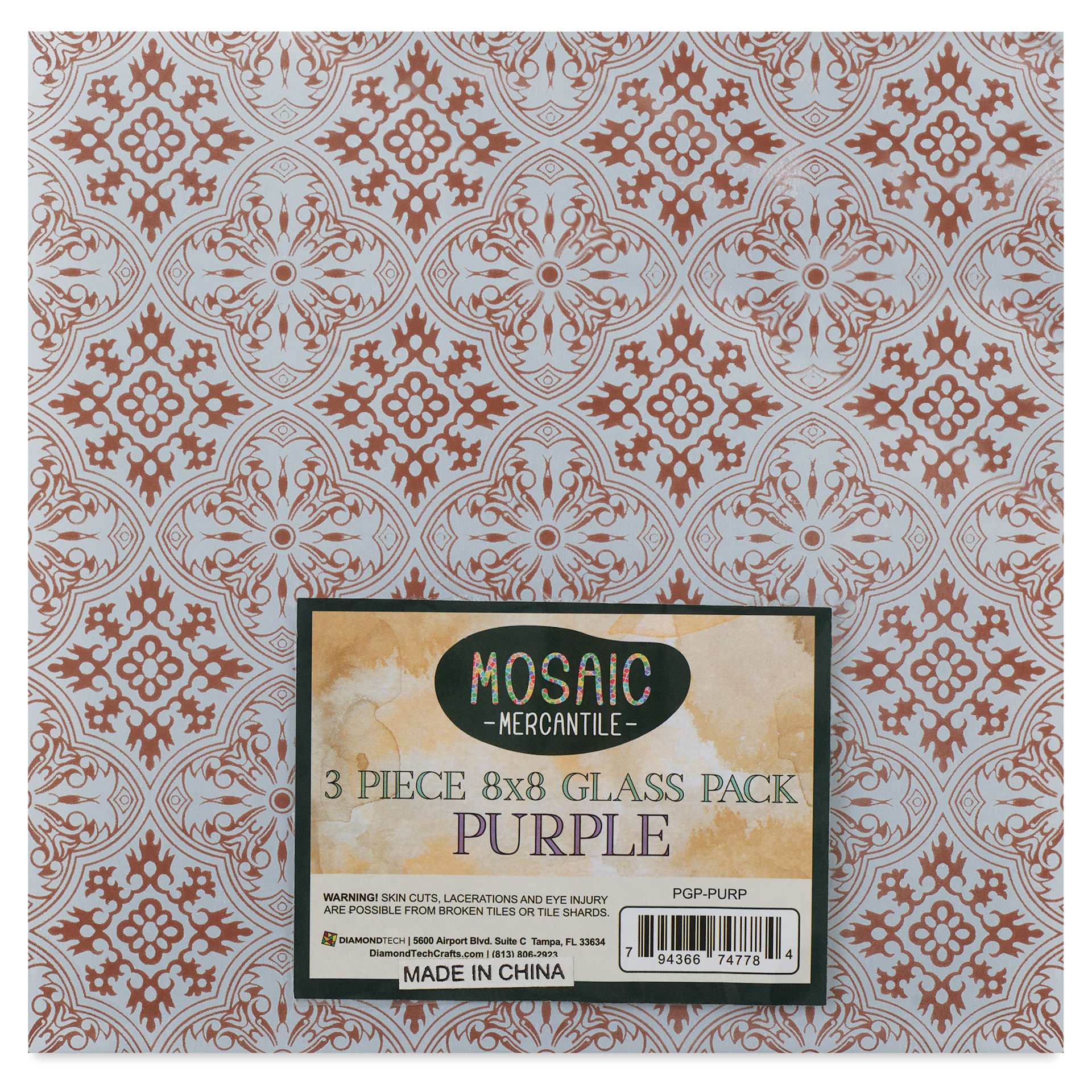 Mosaic Mercantile Opalescent Glass Pack - Purple, 8" x 8", Pkg of 3, front of packaging