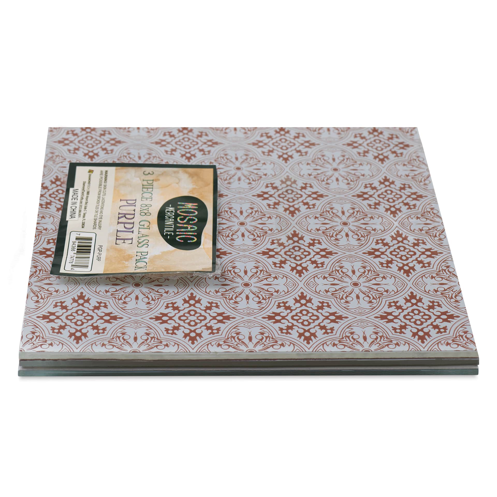 Mosaic Mercantile Opalescent Glass Pack - Purple, 8" x 8", Pkg of 3