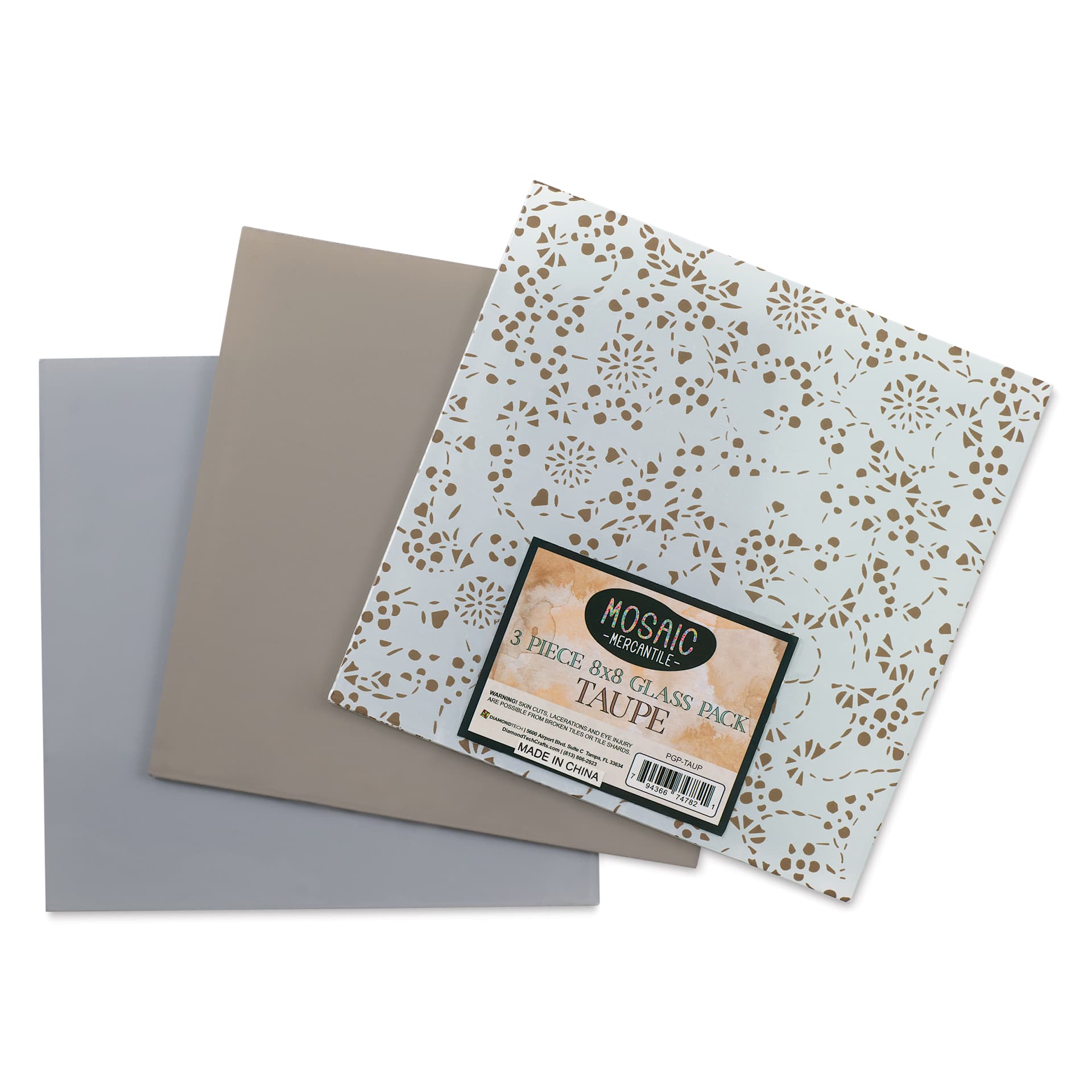 Mosaic Mercantile Opalescent Glass Pack - Taupe, 8" x 8", Pkg of 3, fanned out