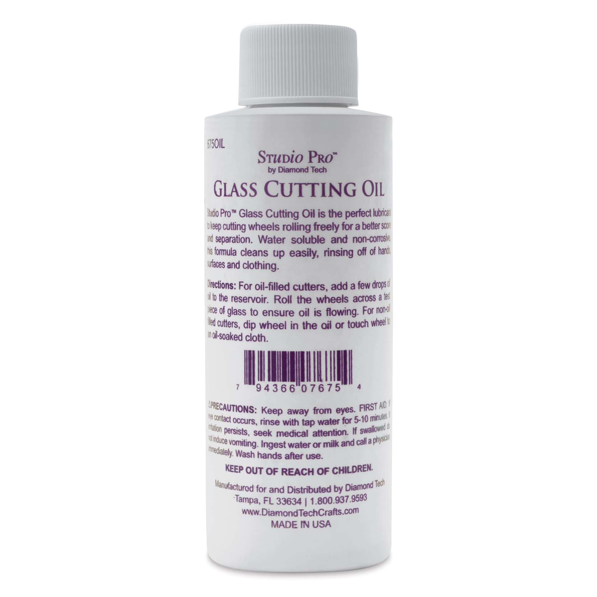 Studio Pro Glass Cutting Oil, back of bottle
