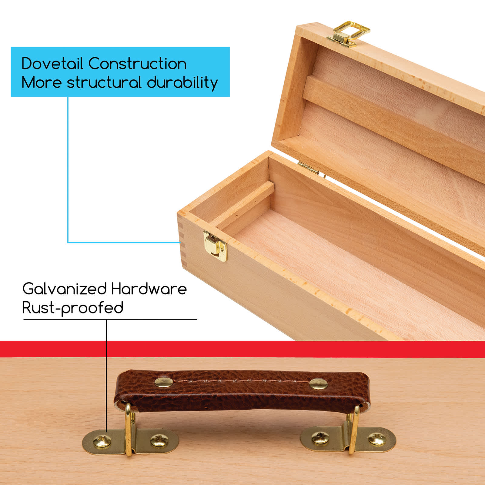Meeden Artist Storage Box - Medium Box. Dovetail construction, more structural durability. Galvanized hardware, rust-proof.