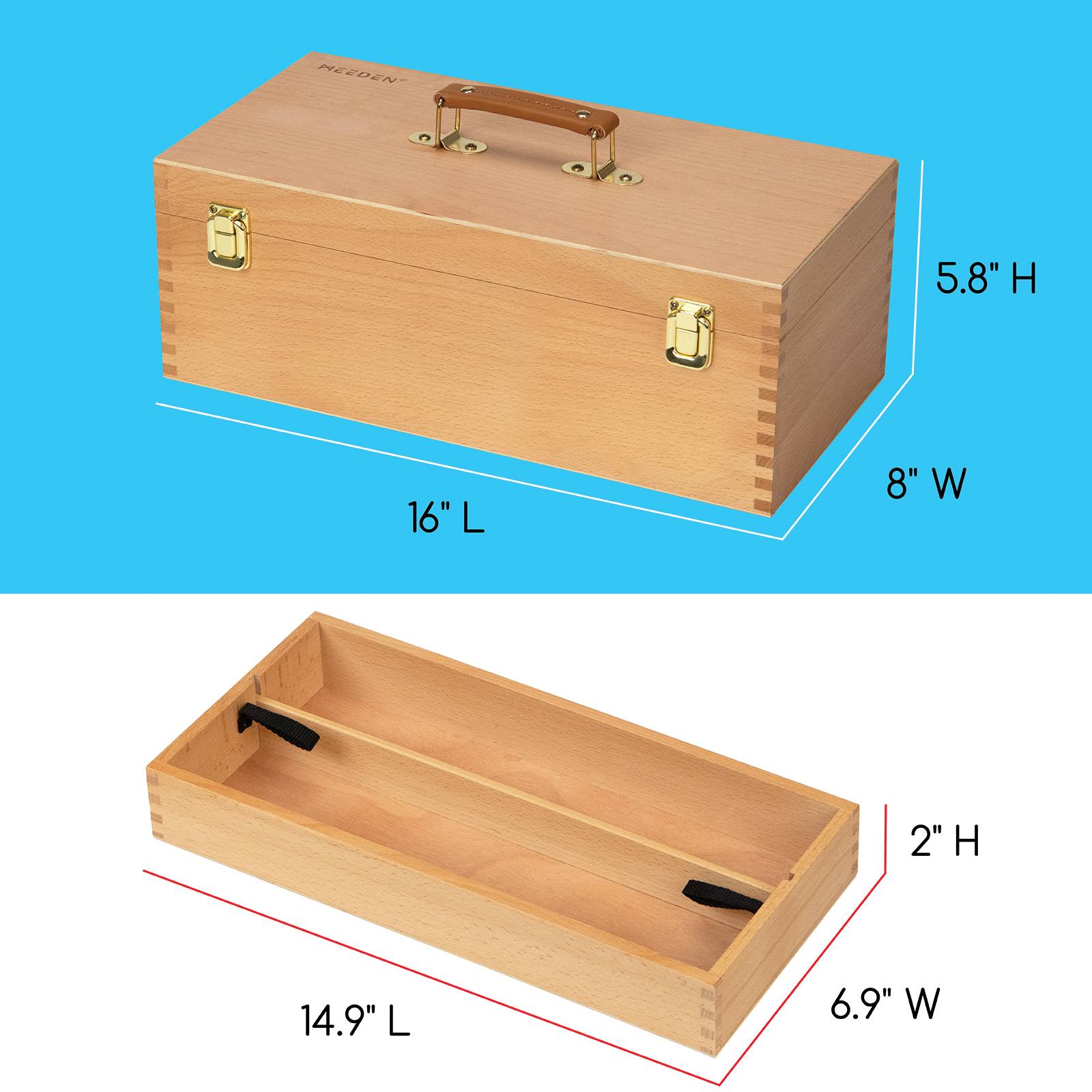 Meeden Artist Storage Box - Large Box and tray with dimensions