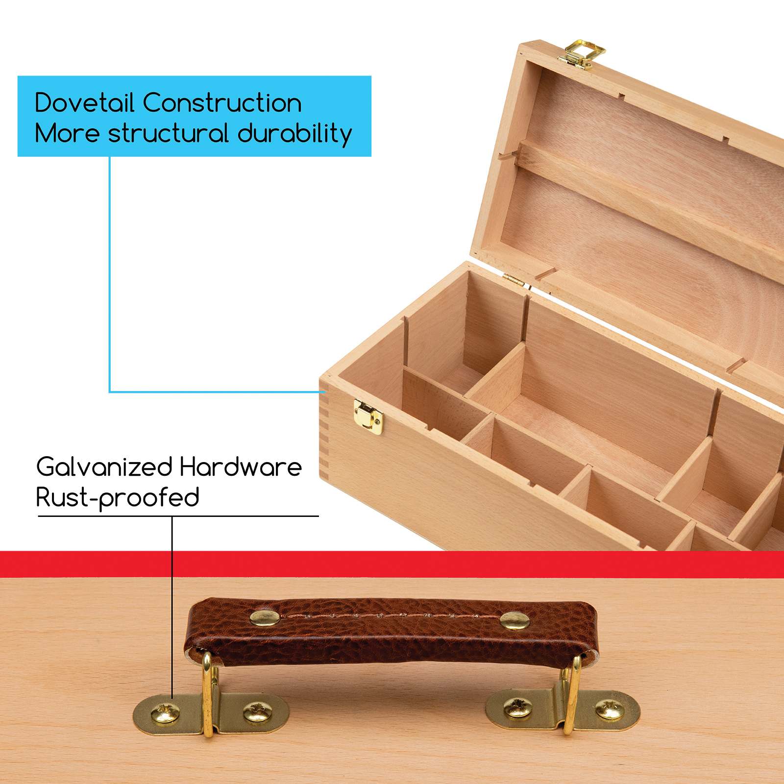 Meeden Artist Storage Box - Large Box. Dovetail construction, more structural durability. Galvanized hardware, rust-proof.