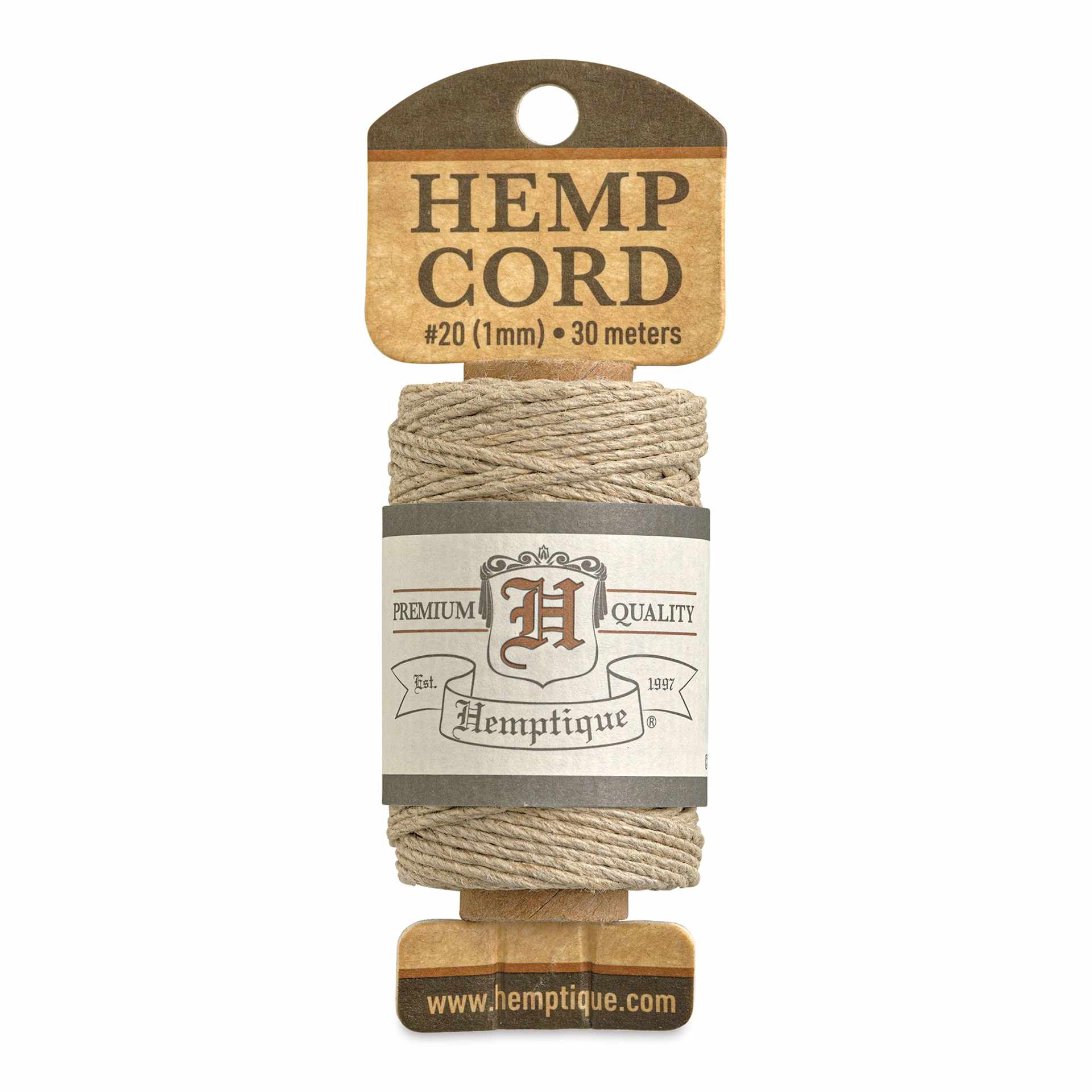 Hemptique Hemp Cord Spool - Natural, 1 mm x 98.4 ft, front of the packaging
