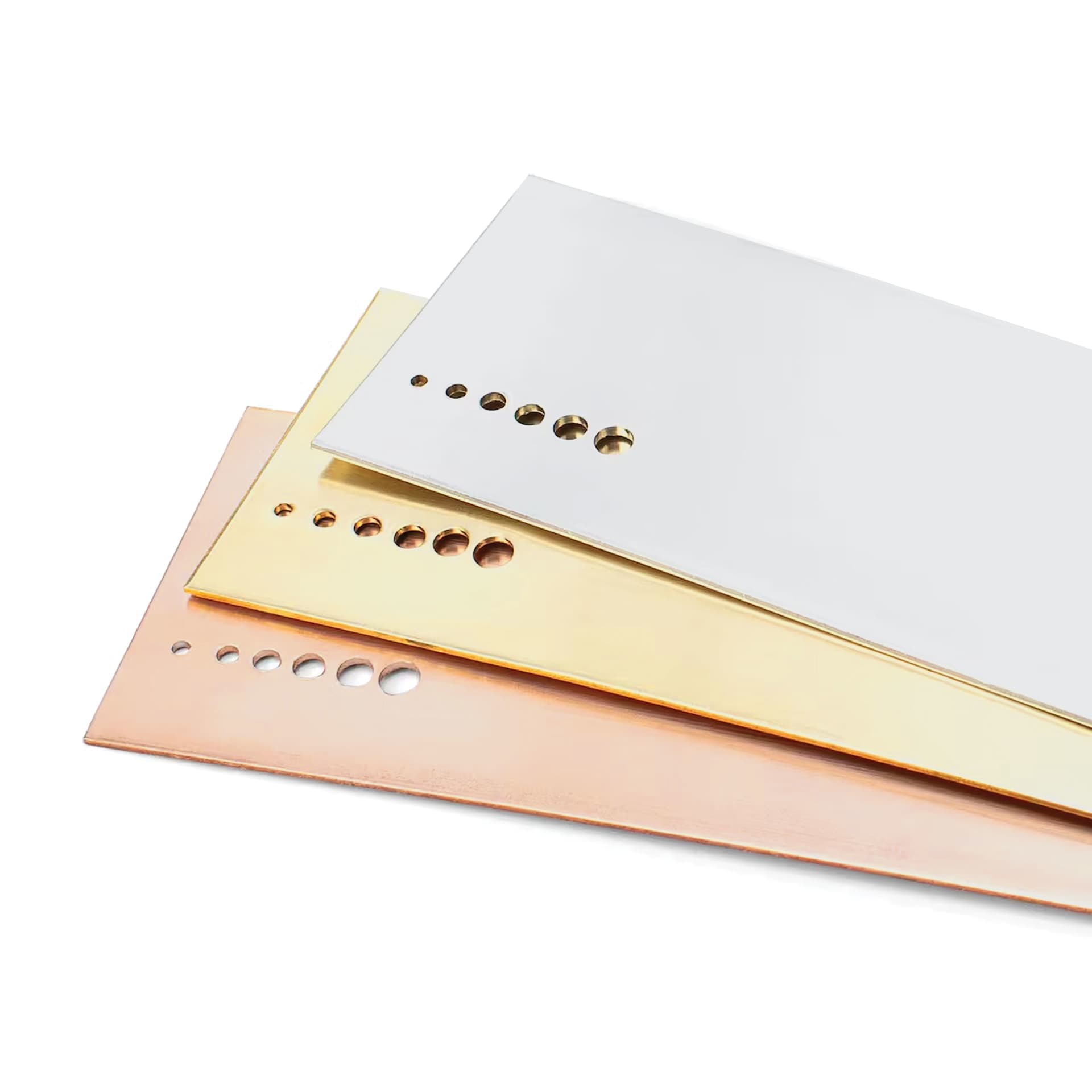 ImpressArt 6 in 1 Metal Hole Punch used on three different metals showing six included punch sizes