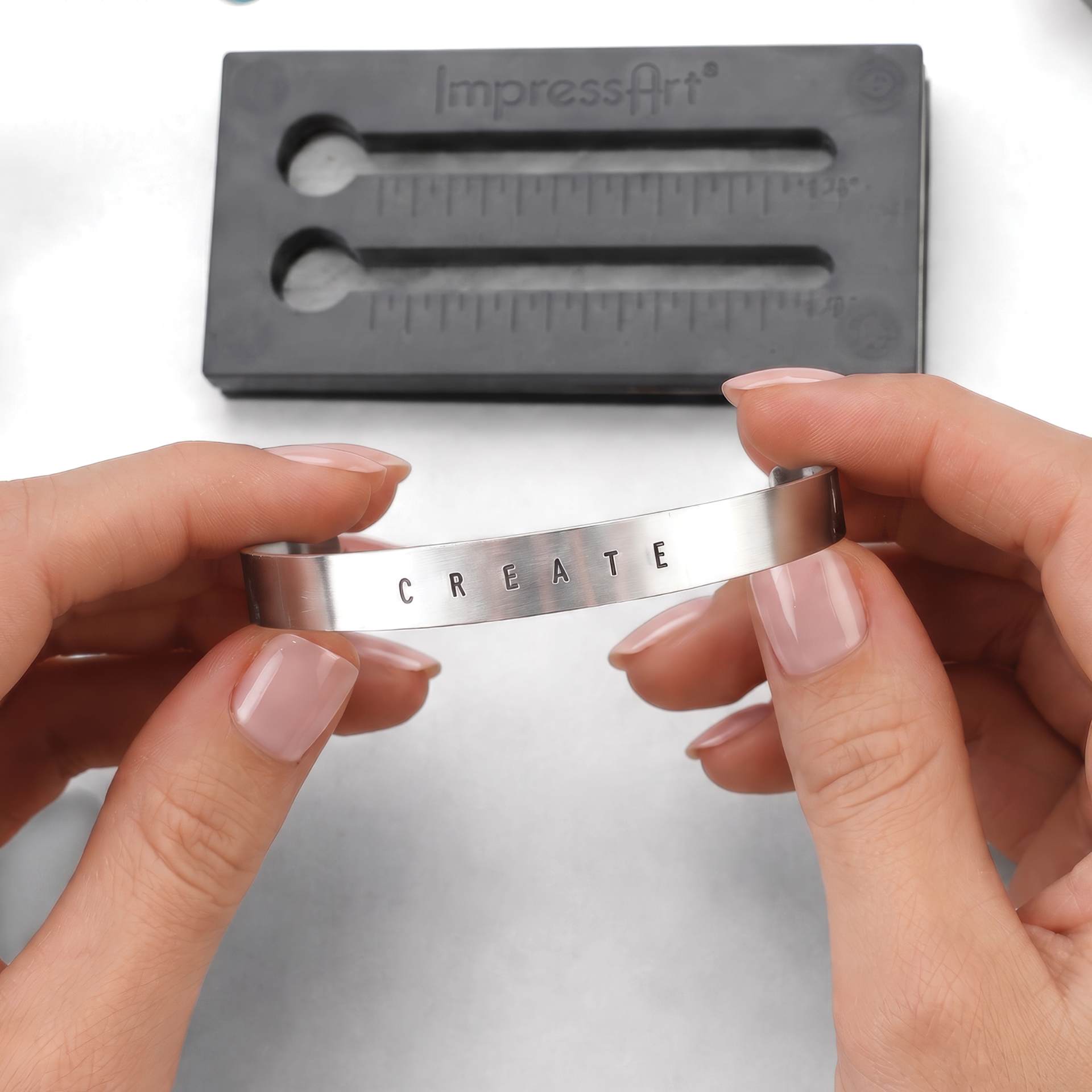 ImpressArt Bracelet Stamp Straight Jig Set showing in progress project