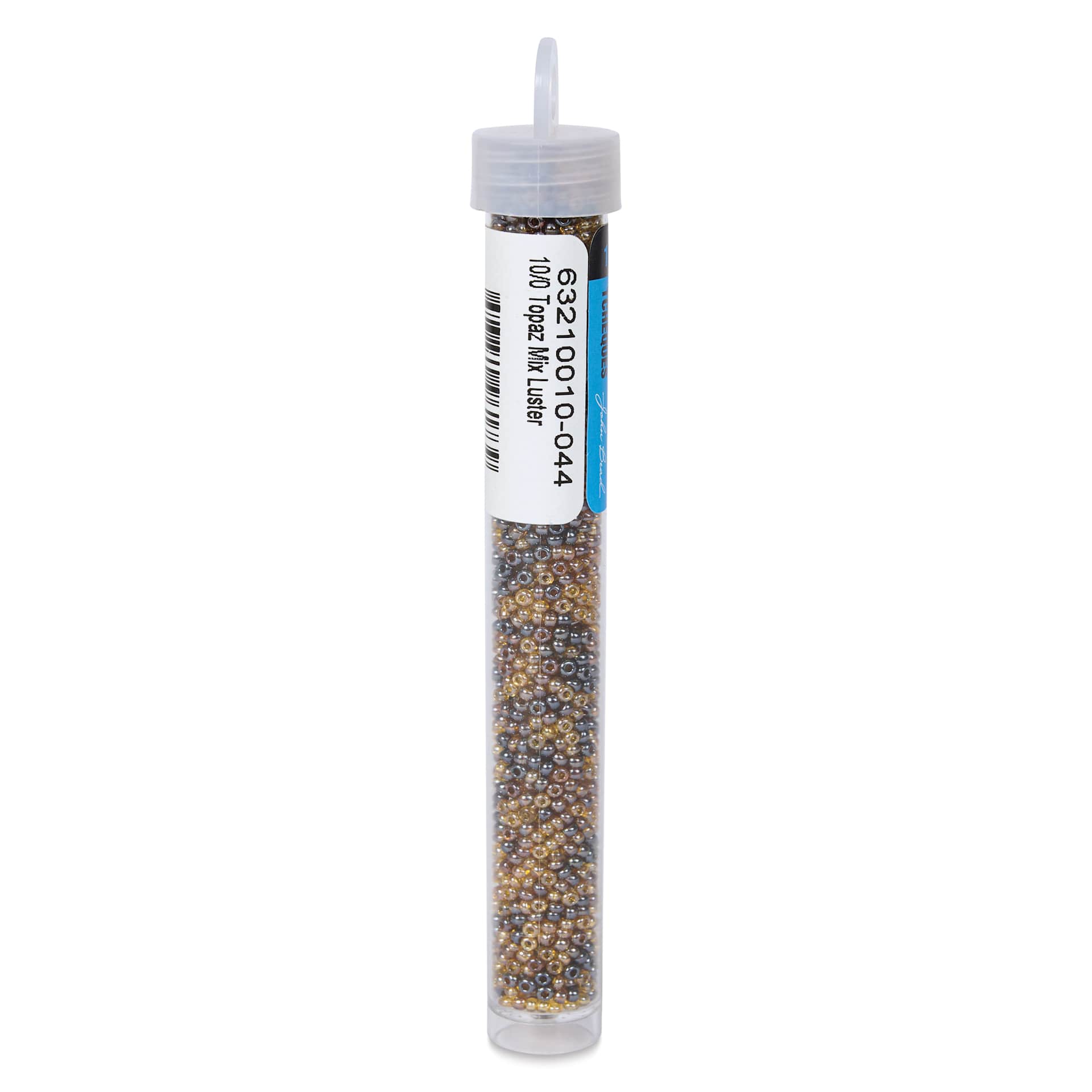 John Bead Czech Glass Seed Beads - Topaz, Luster Mix, 10/0, 22 g Vial back view