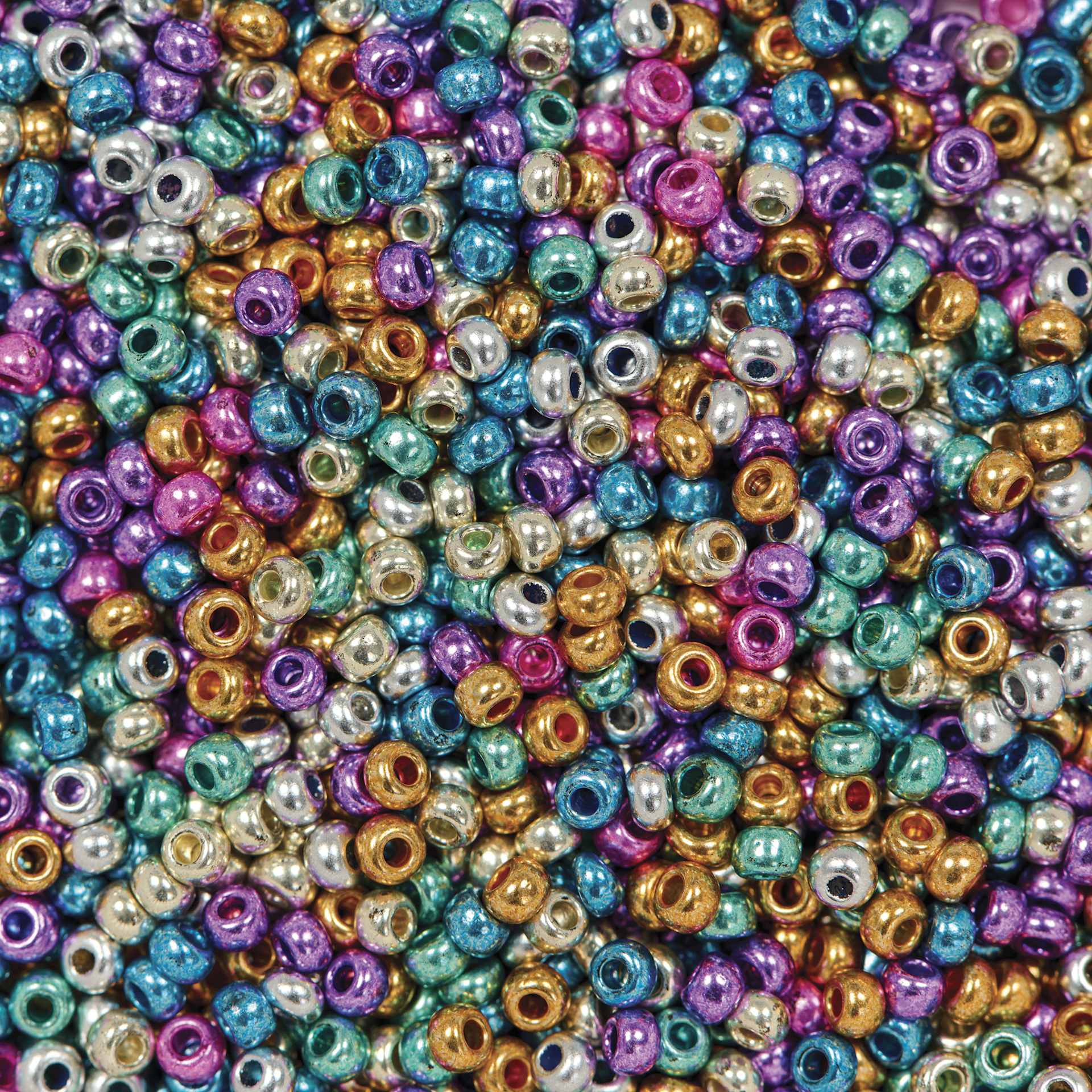 John Bead Czech Glass Seed Beads - Multicolor Mix, Metallic, 10/0, 22 g Vial close up