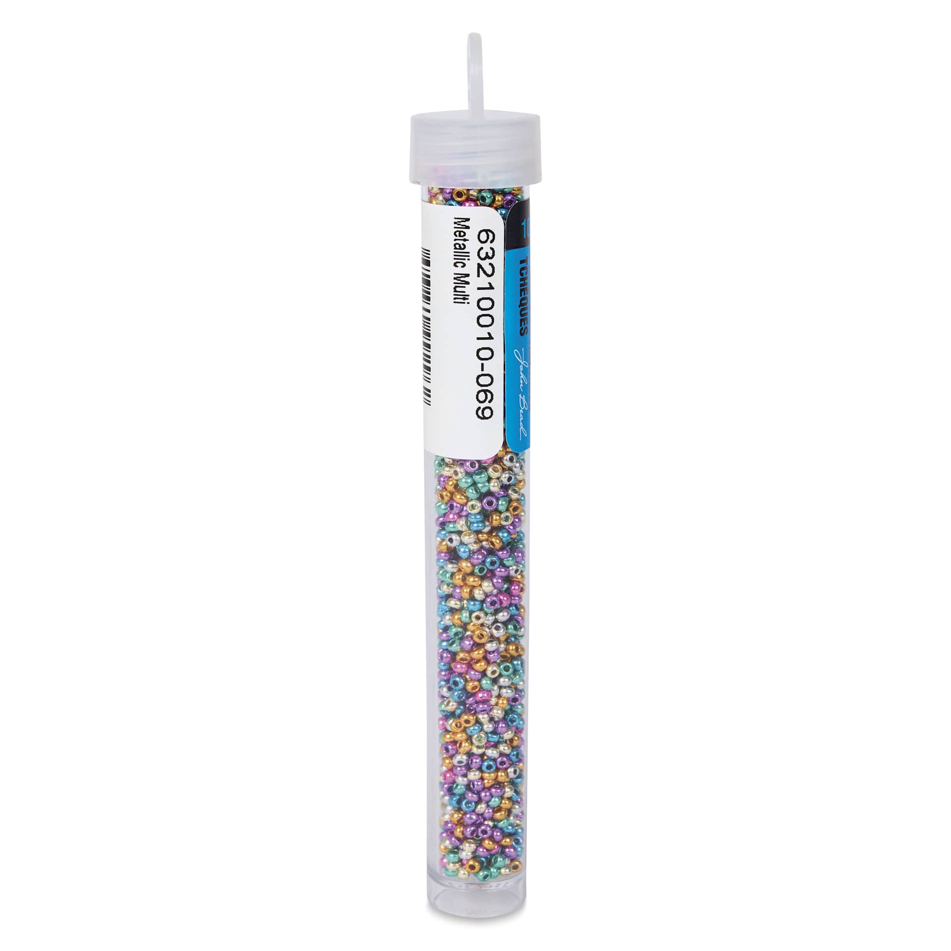 John Bead Czech Glass Seed Beads - Multicolor Mix, Metallic, 10/0, 22 g Vial back view