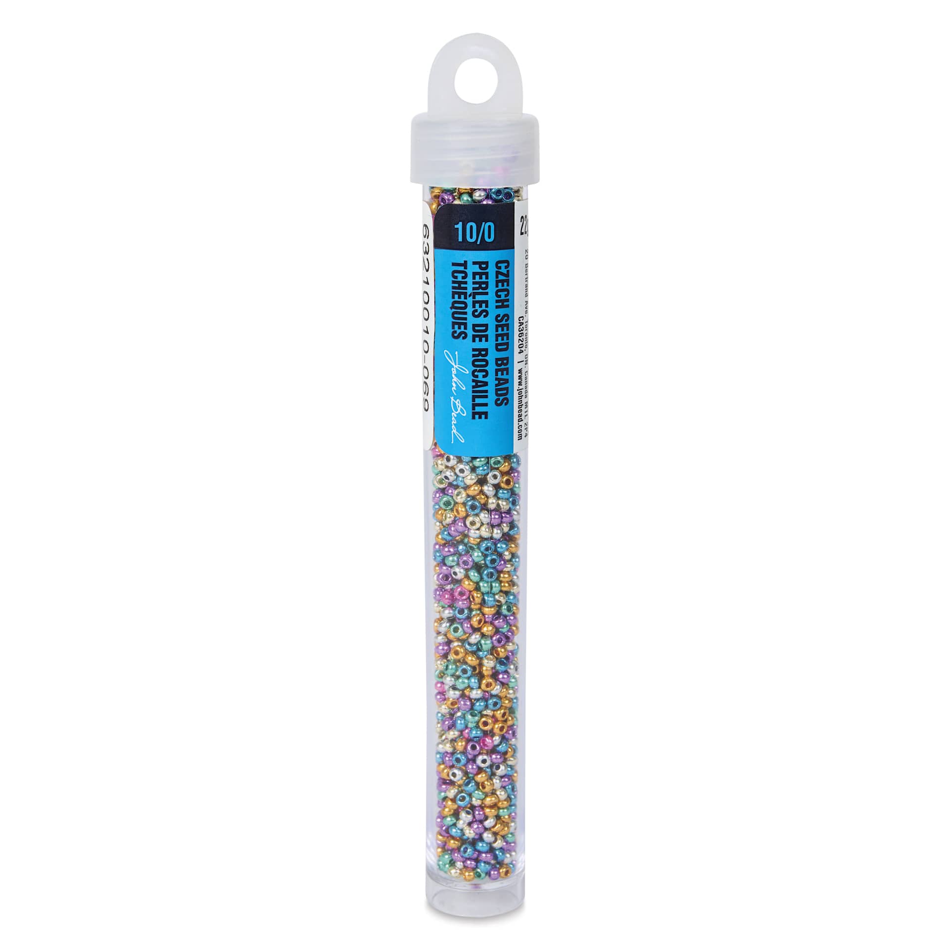 John Bead Czech Glass Seed Beads - Multicolor Mix, Metallic, 10/0, 22 g Vial