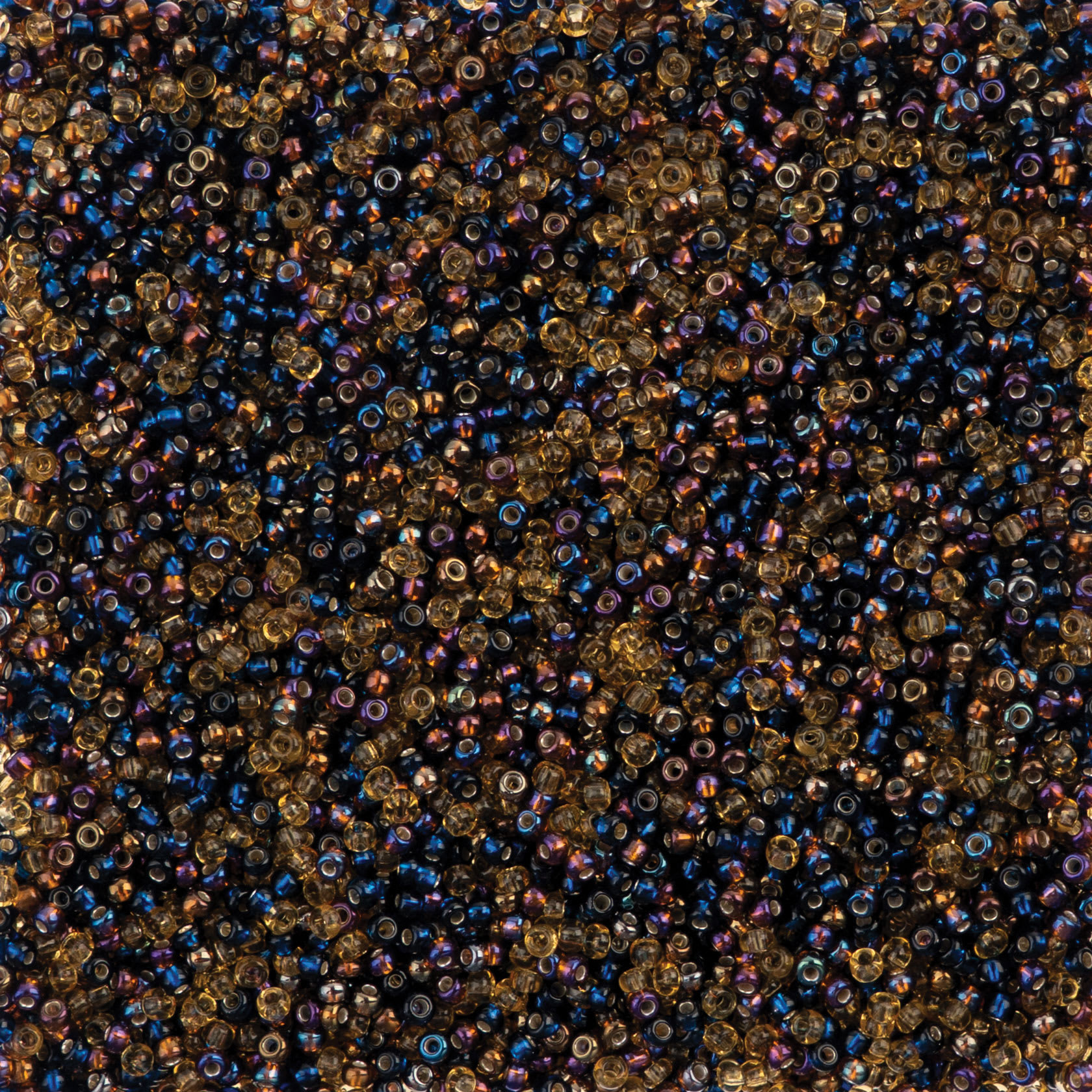 John Bead Czech Glass Seed Beads - Midnight Gold Mix, 10/0, 22 g Vial close up