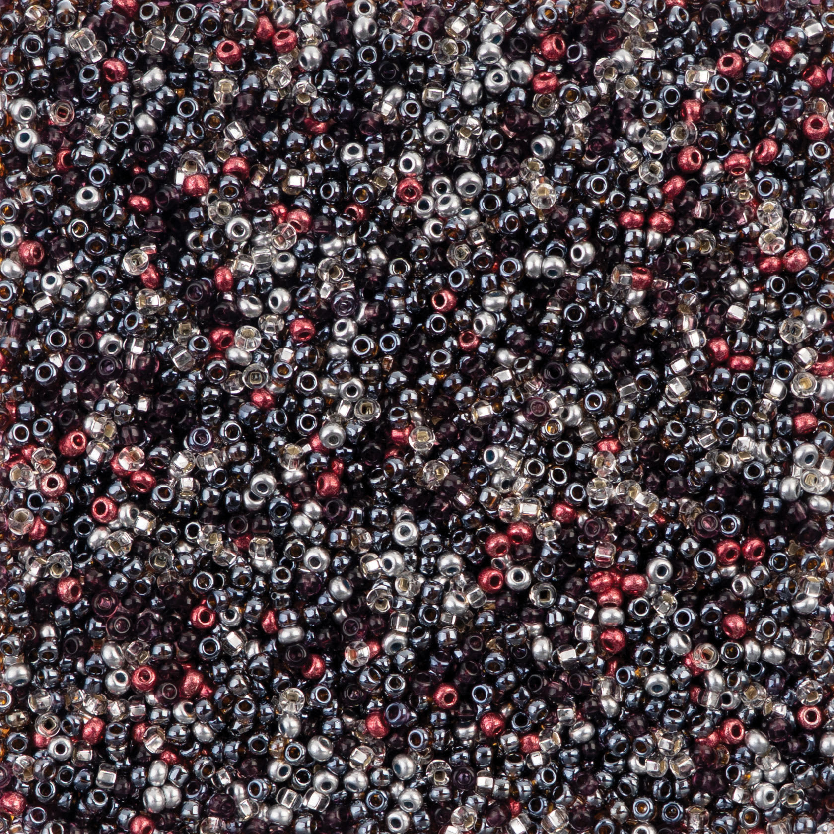 John Bead Czech Glass Seed Beads - Steel and Scarlet Mix, 10/0, 22 g Vial close up