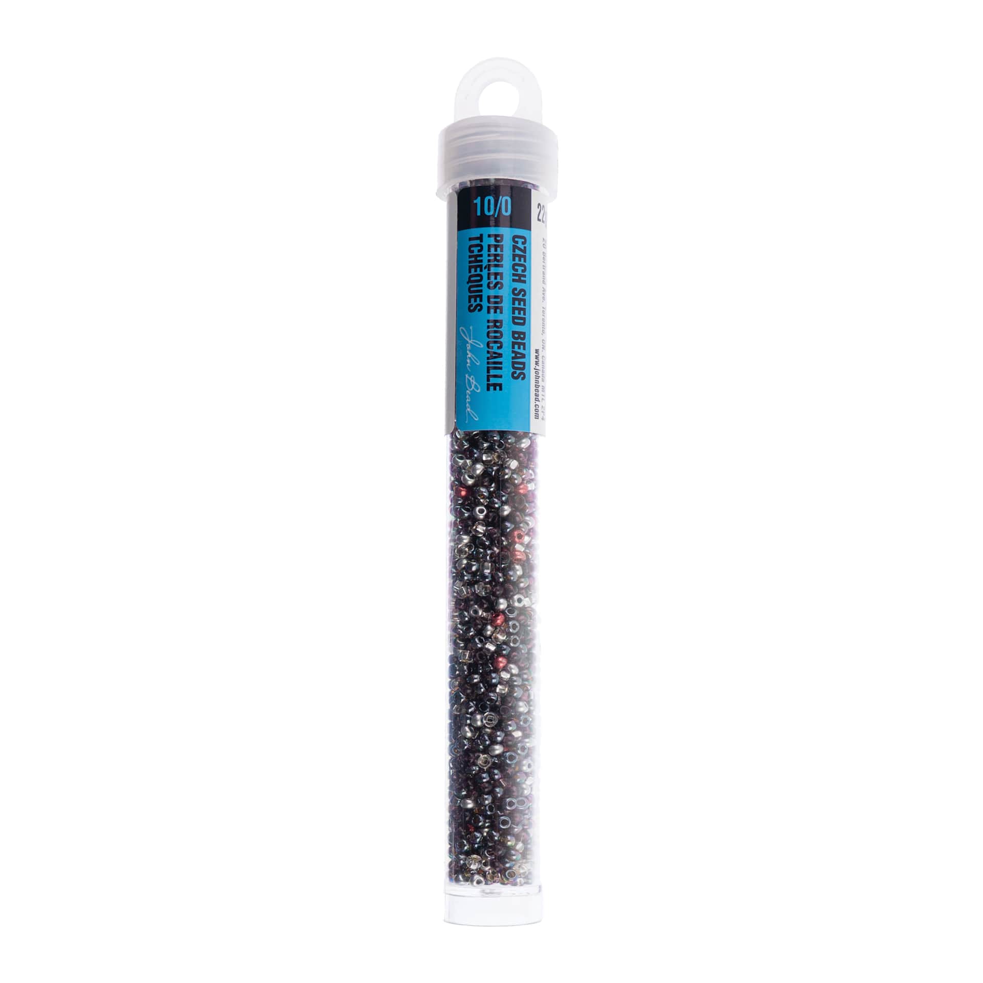 John Bead Czech Glass Seed Beads - Steel and Scarlet Mix, 10/0, 22 g Vial