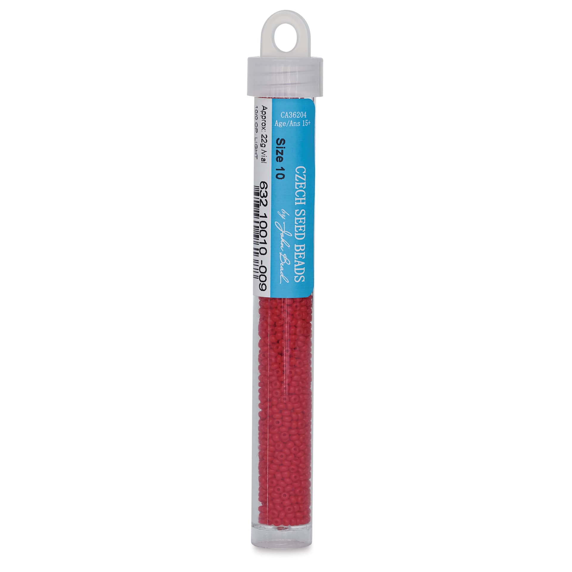 John Bead Czech Glass Seed Beads - Light Red, 10/0, 22 g Vial
