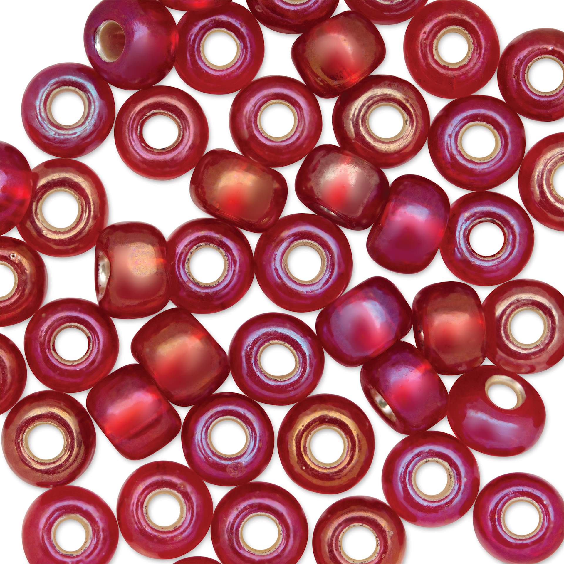 John Bead Czech Seed Beads - Red Rainbow, Transparent, 32/0, 19 g - close-up